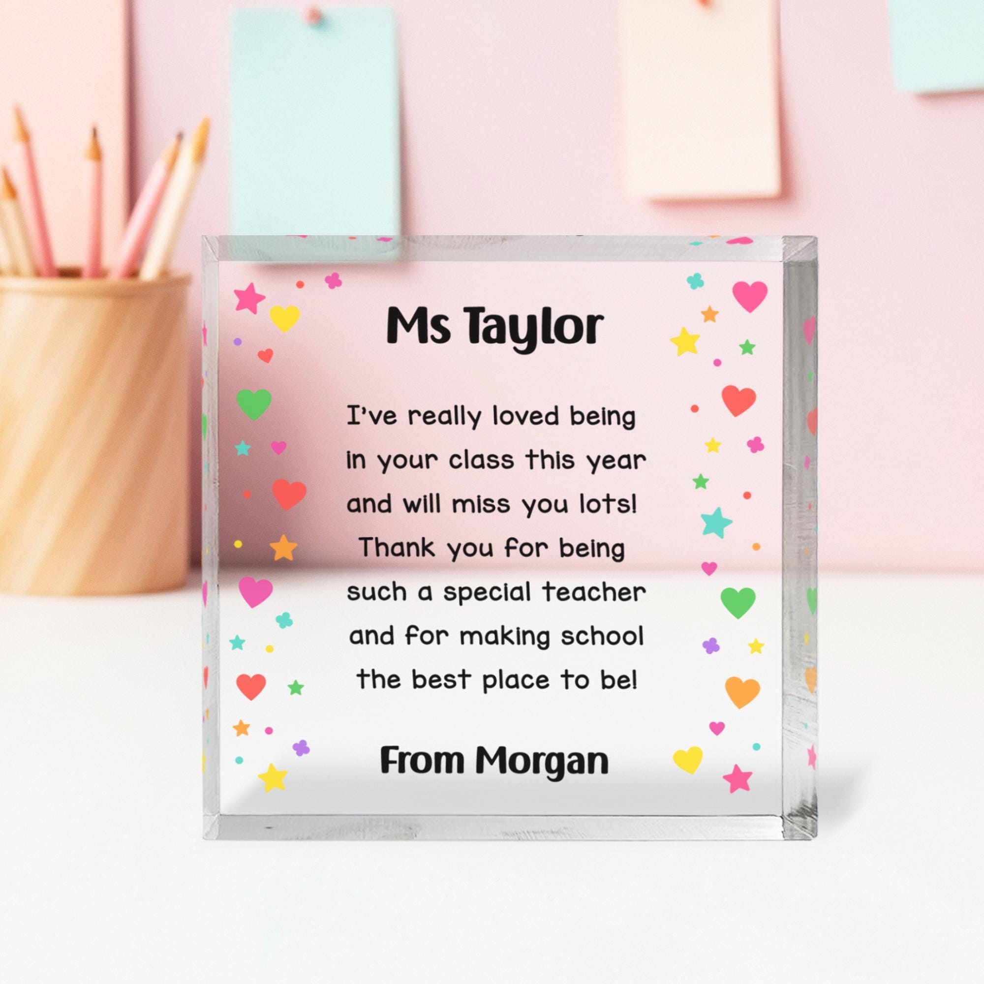 Personalised Teacher Acrylic Block with Name and Message Personalised Teacher Acrylic Block with Name and Message