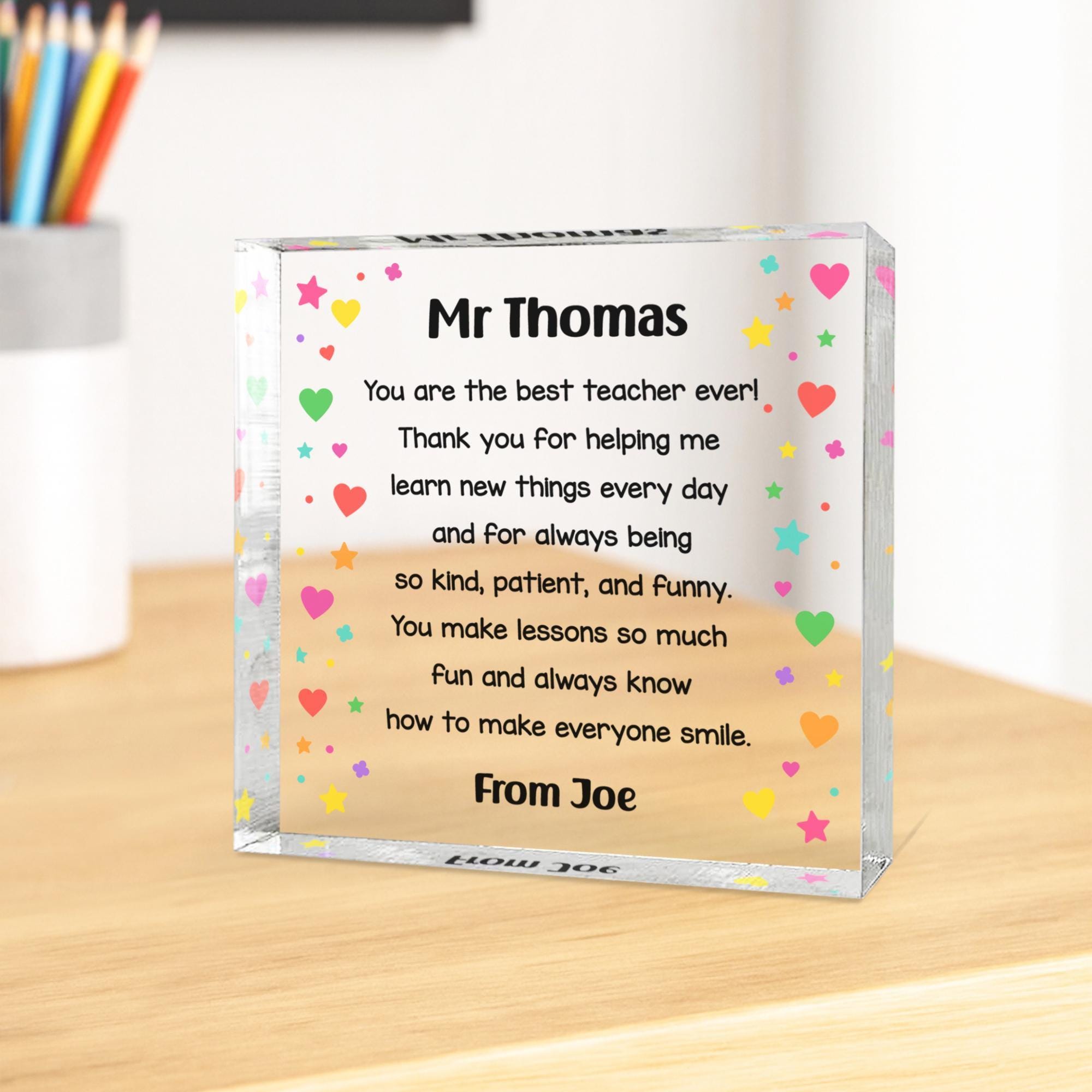 Personalised Teacher Acrylic Block with Name and Message Personalised Teacher Acrylic Block with Name and Message
