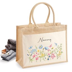Personalised Jute Floral Shopping Bag Personalised Jute Floral Shopping Bag