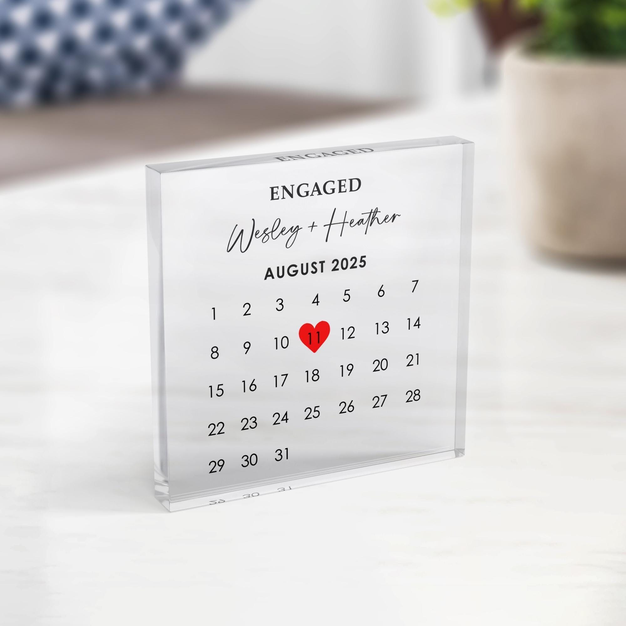 Personalised Engagement Photo Block with Calendar Date Personalised Engagement Photo Block with Calendar Date