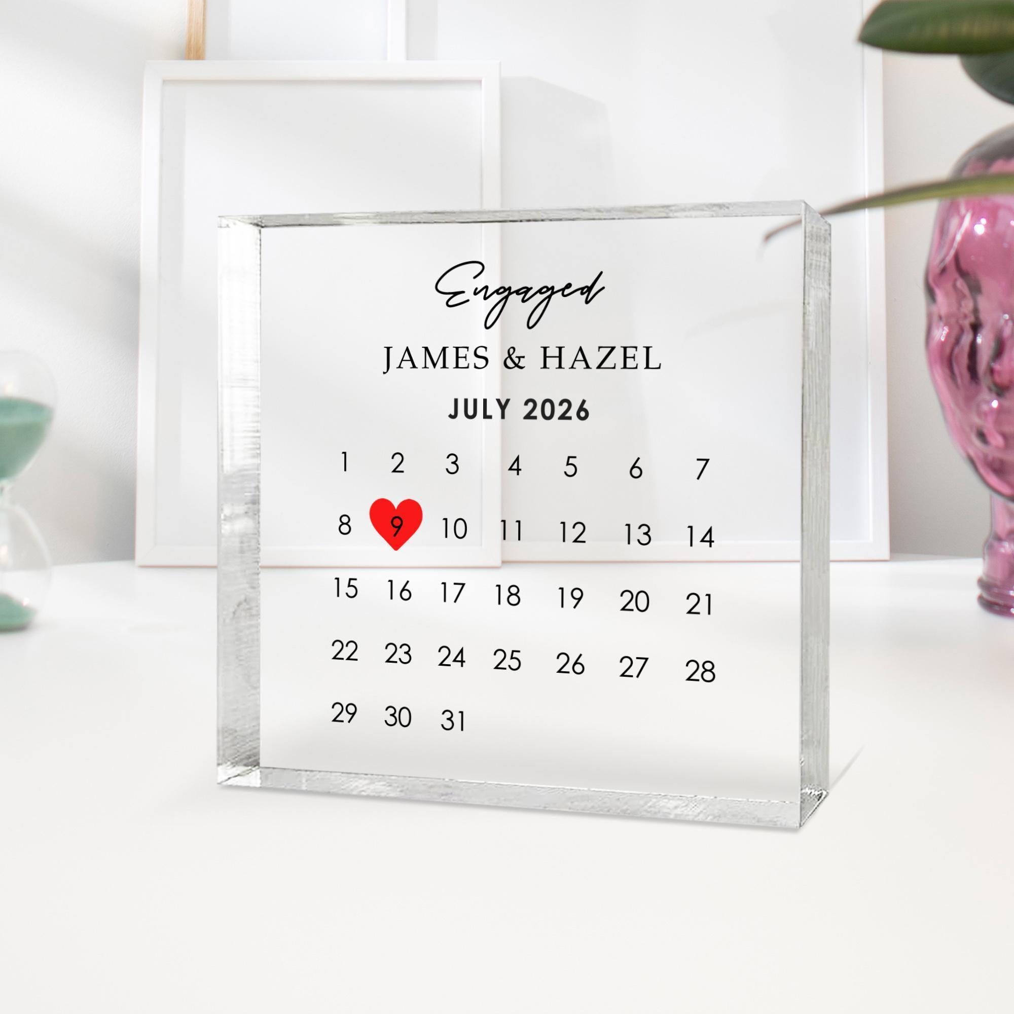 Personalised Engagement Photo Block with Calendar Date Personalised Engagement Photo Block with Calendar Date