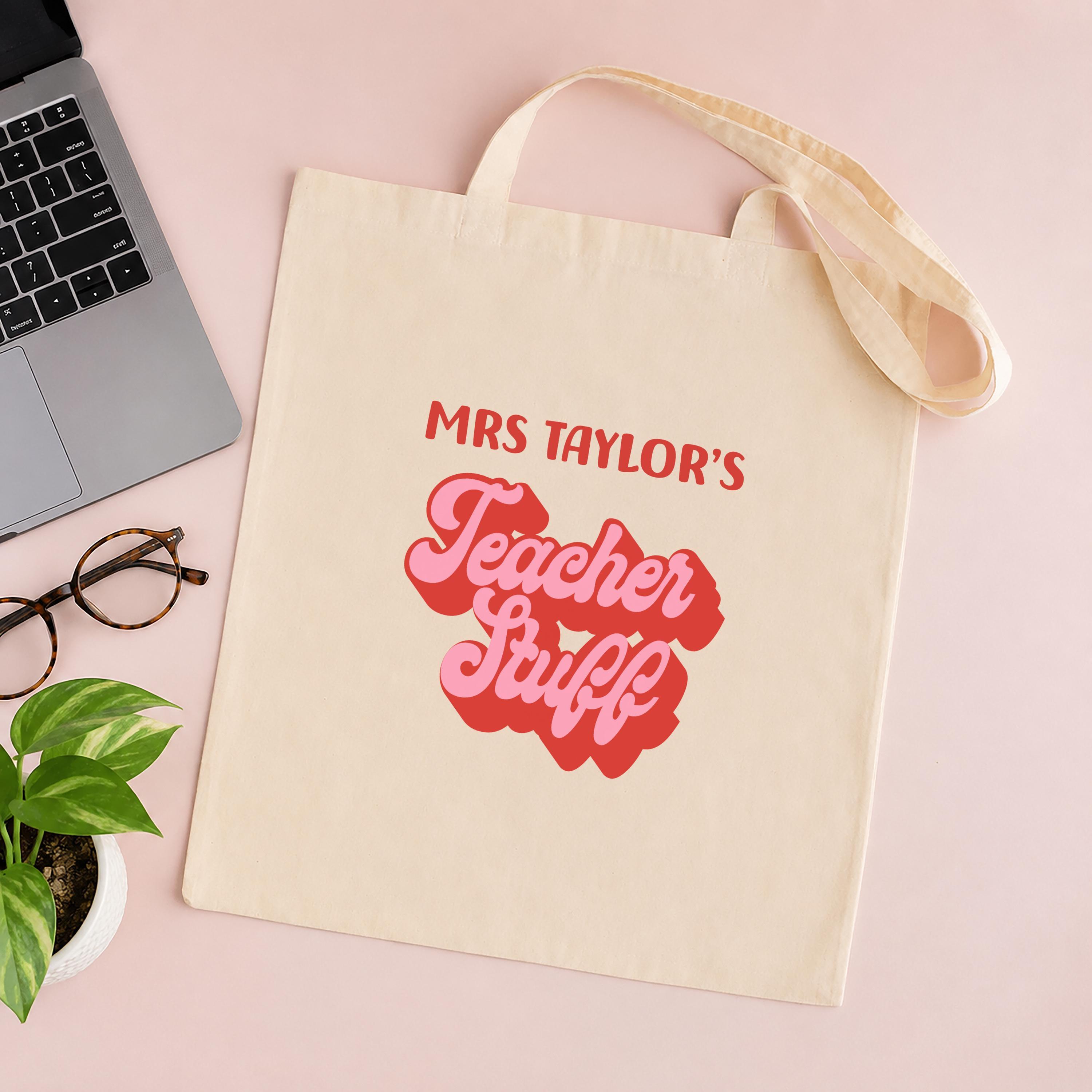 Personalised Retro Teacher Tote Bag with Name Personalised Retro Teacher Tote Bag with Name