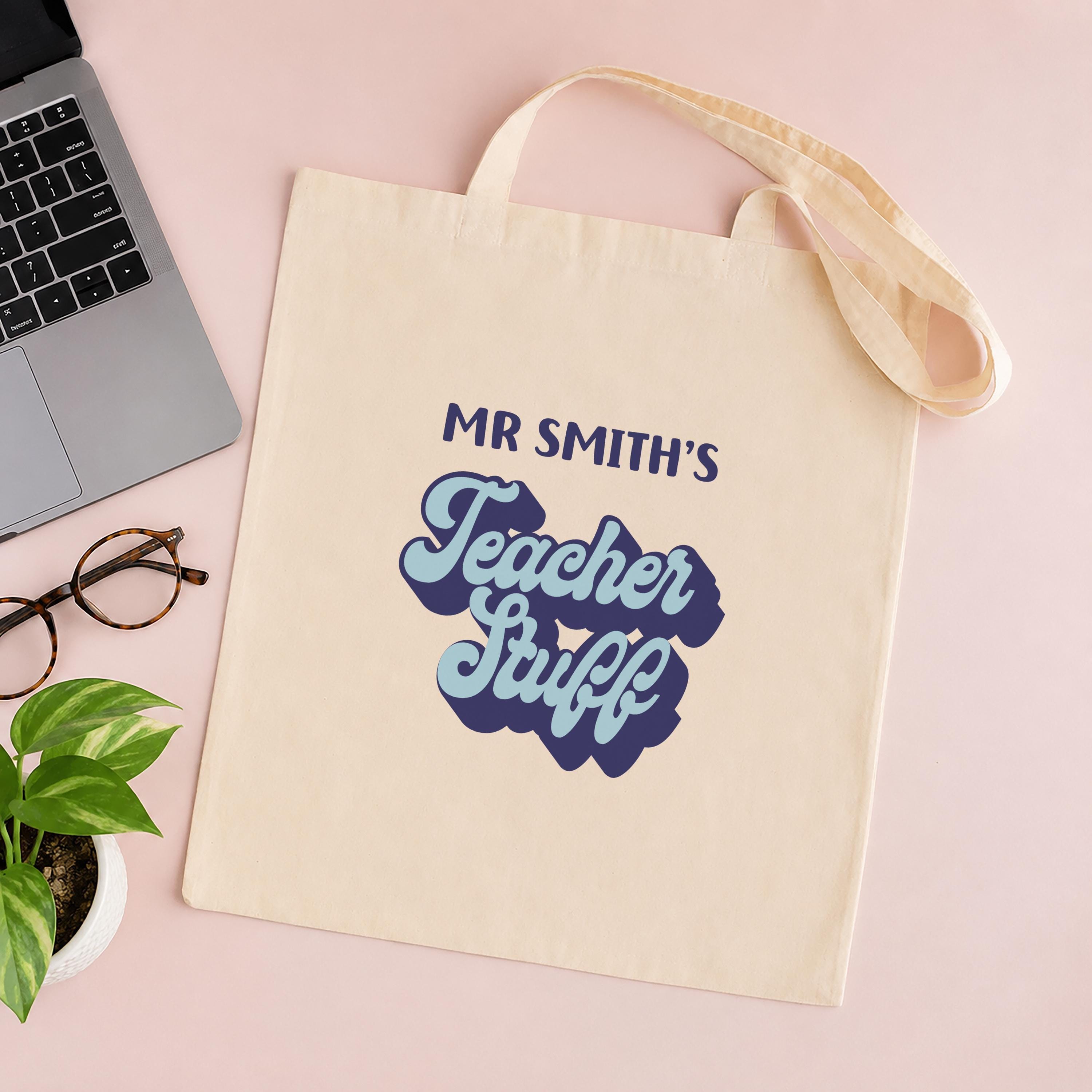 Personalised Retro Teacher Tote Bag with Name Personalised Retro Teacher Tote Bag with Name