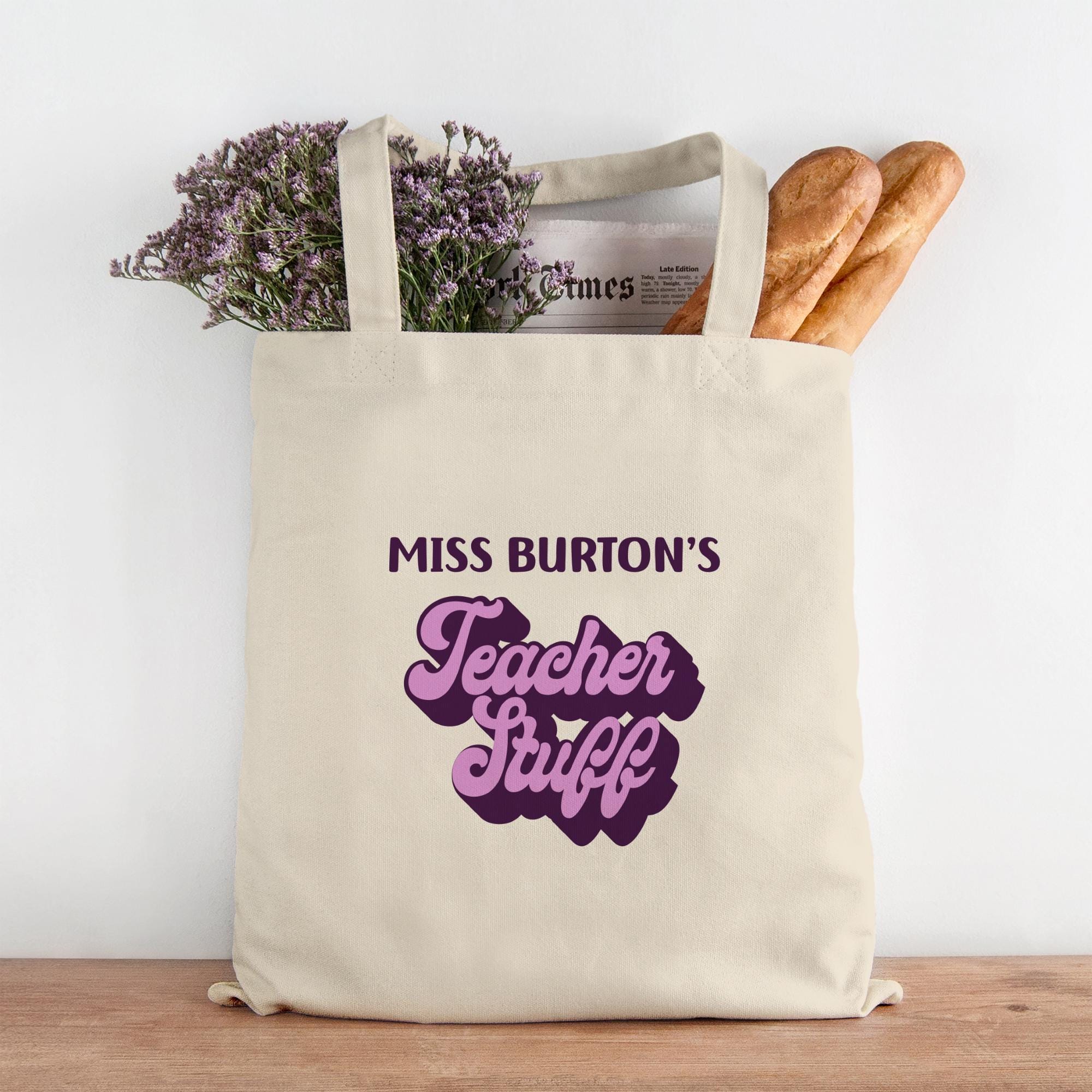 Personalised Retro Teacher Tote Bag with Name Personalised Retro Teacher Tote Bag with Name