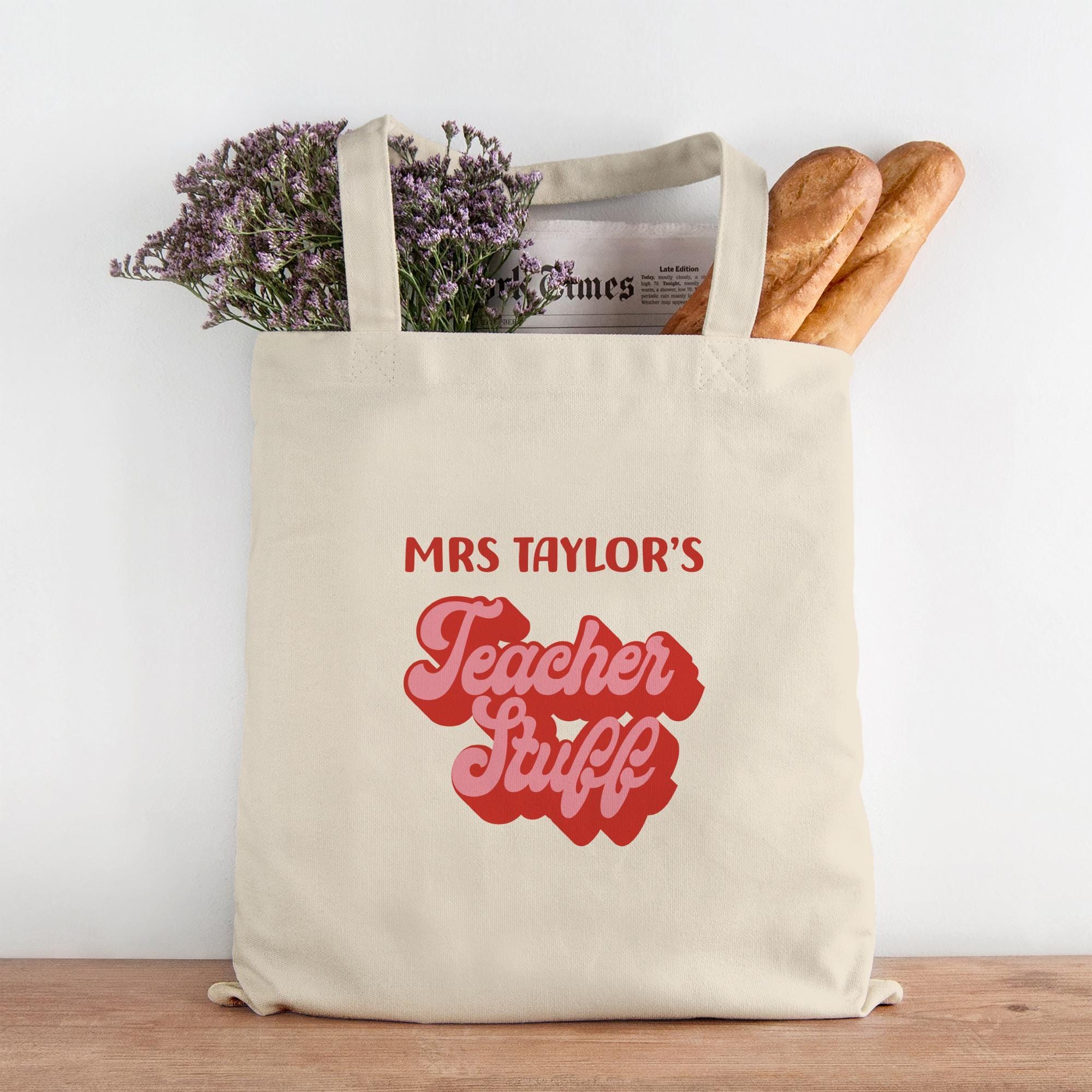 Personalised Retro Teacher Tote Bag with Name Personalised Retro Teacher Tote Bag with Name
