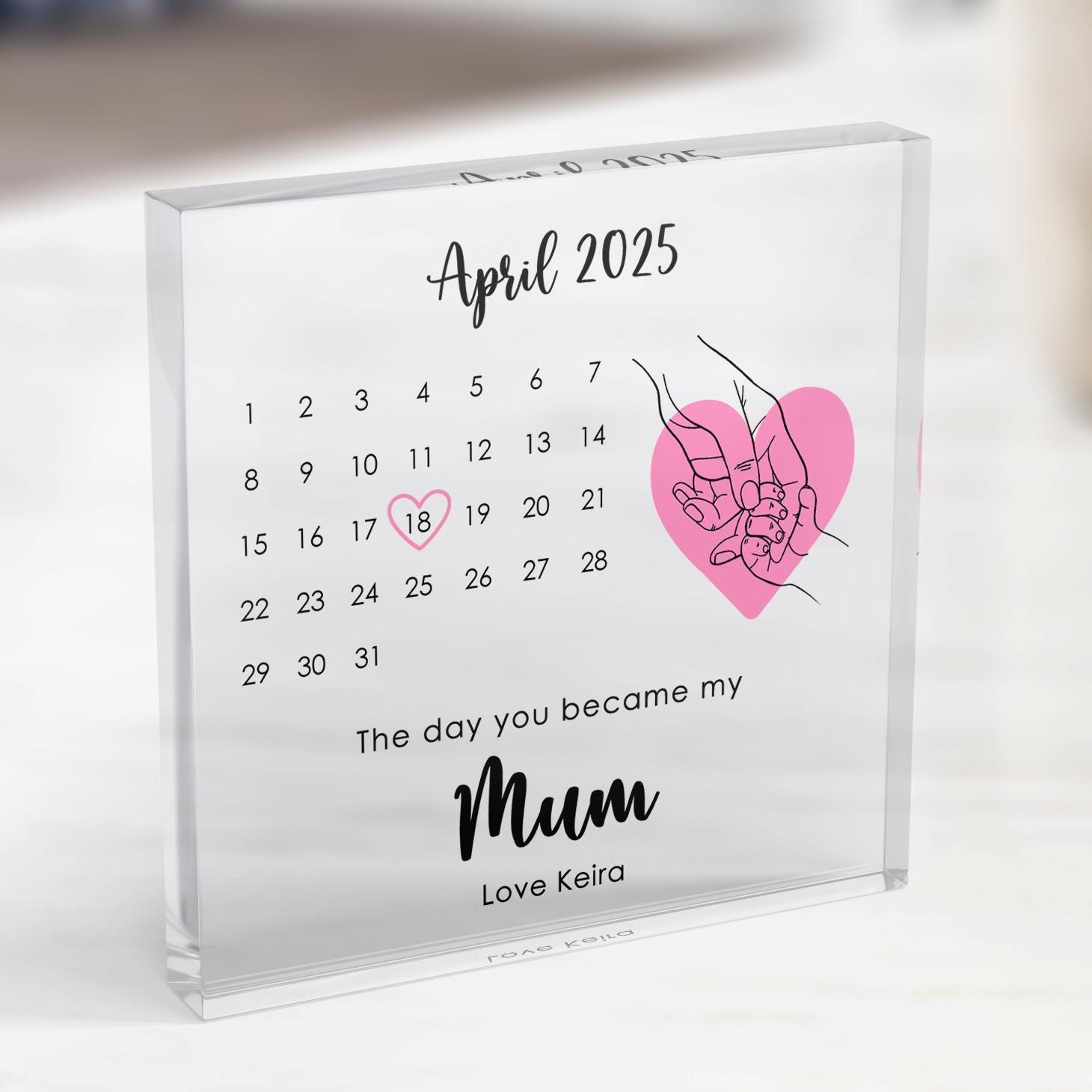 il_fullxfull.8569625295_4tj4 Personalised First Mother’s Day Gift, The Day You Became My Mummy Calendar Keepsake, Custom Gift from Baby, New Mum Acrylic Block, Mum Gift