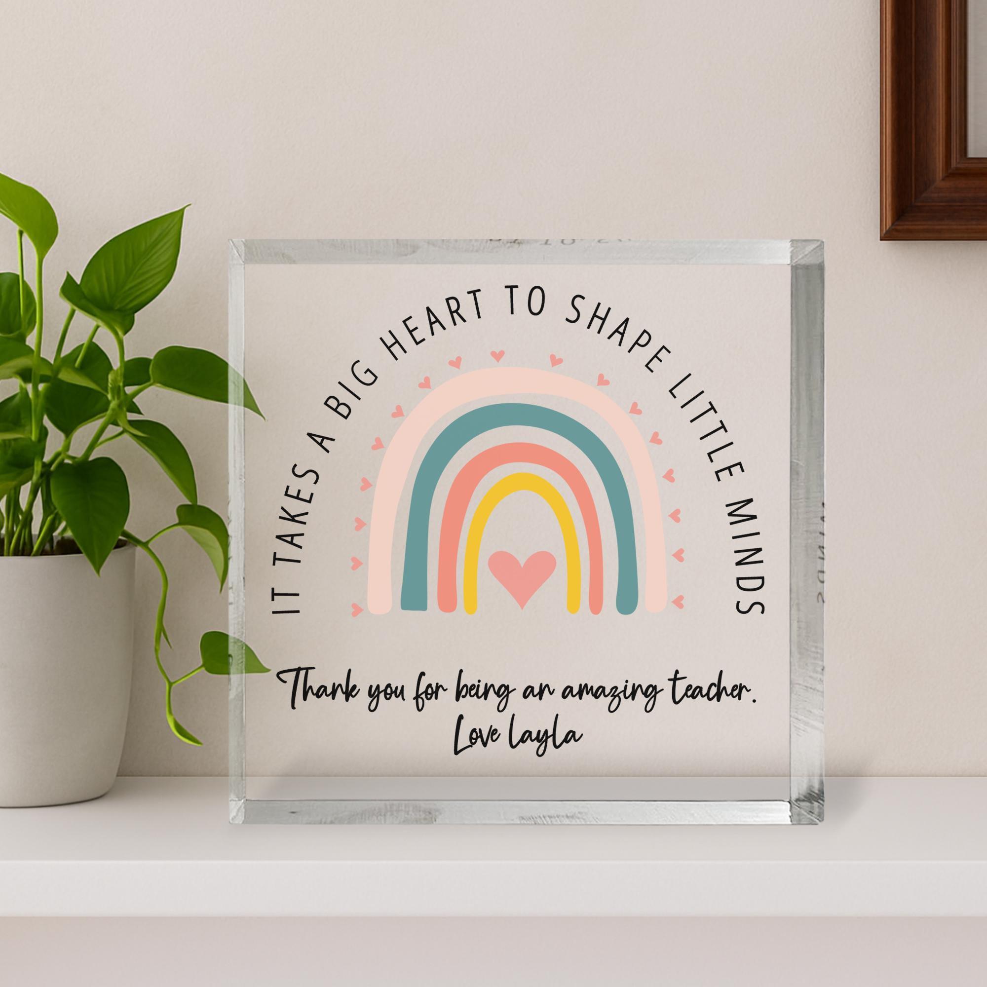 Personalised Teacher Acrylic Block with Rainbow Design Personalised Teacher Acrylic Block with Rainbow Design