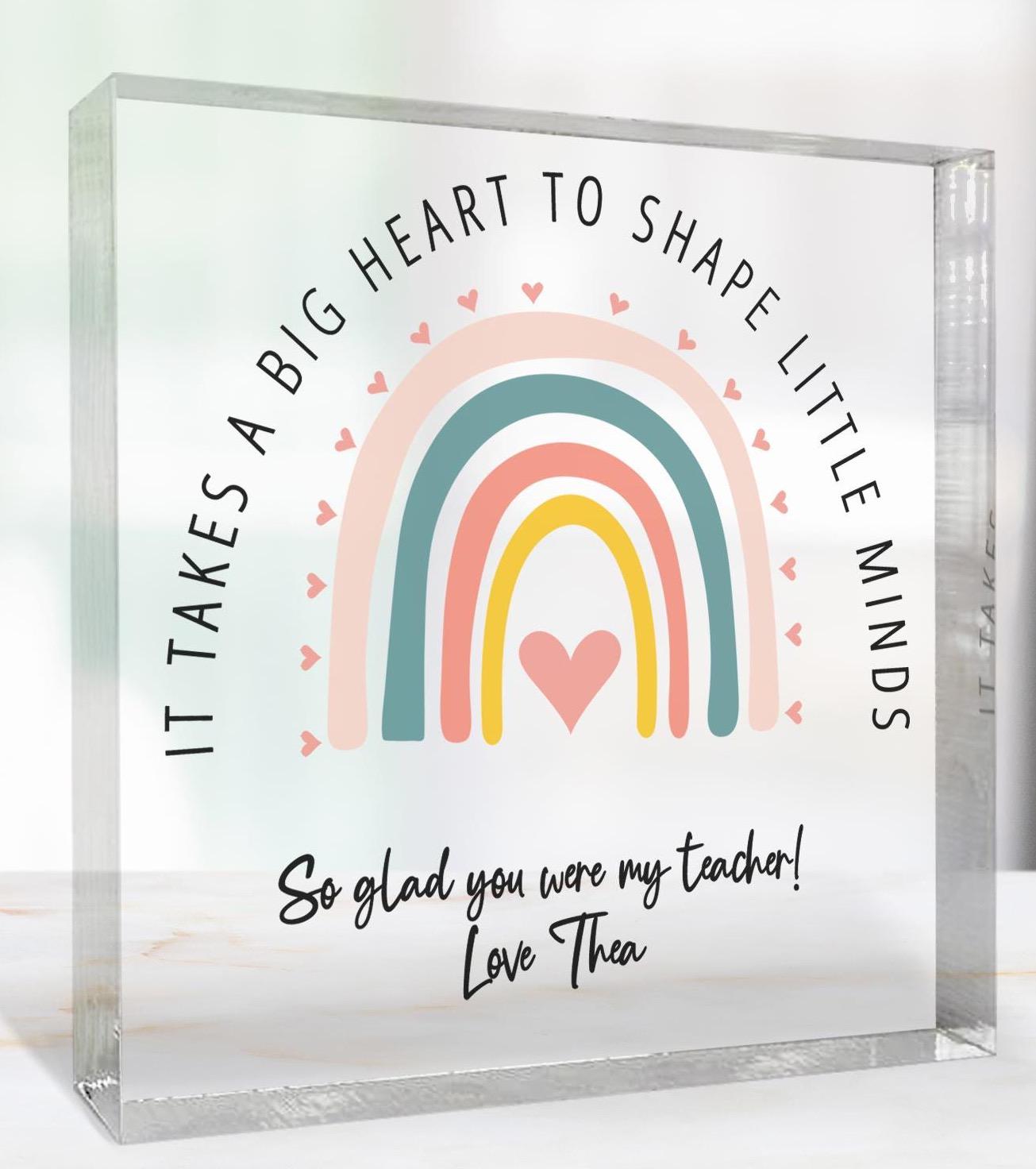 Personalised Teacher Acrylic Block with Rainbow Design Personalised Teacher Acrylic Block with Rainbow Design