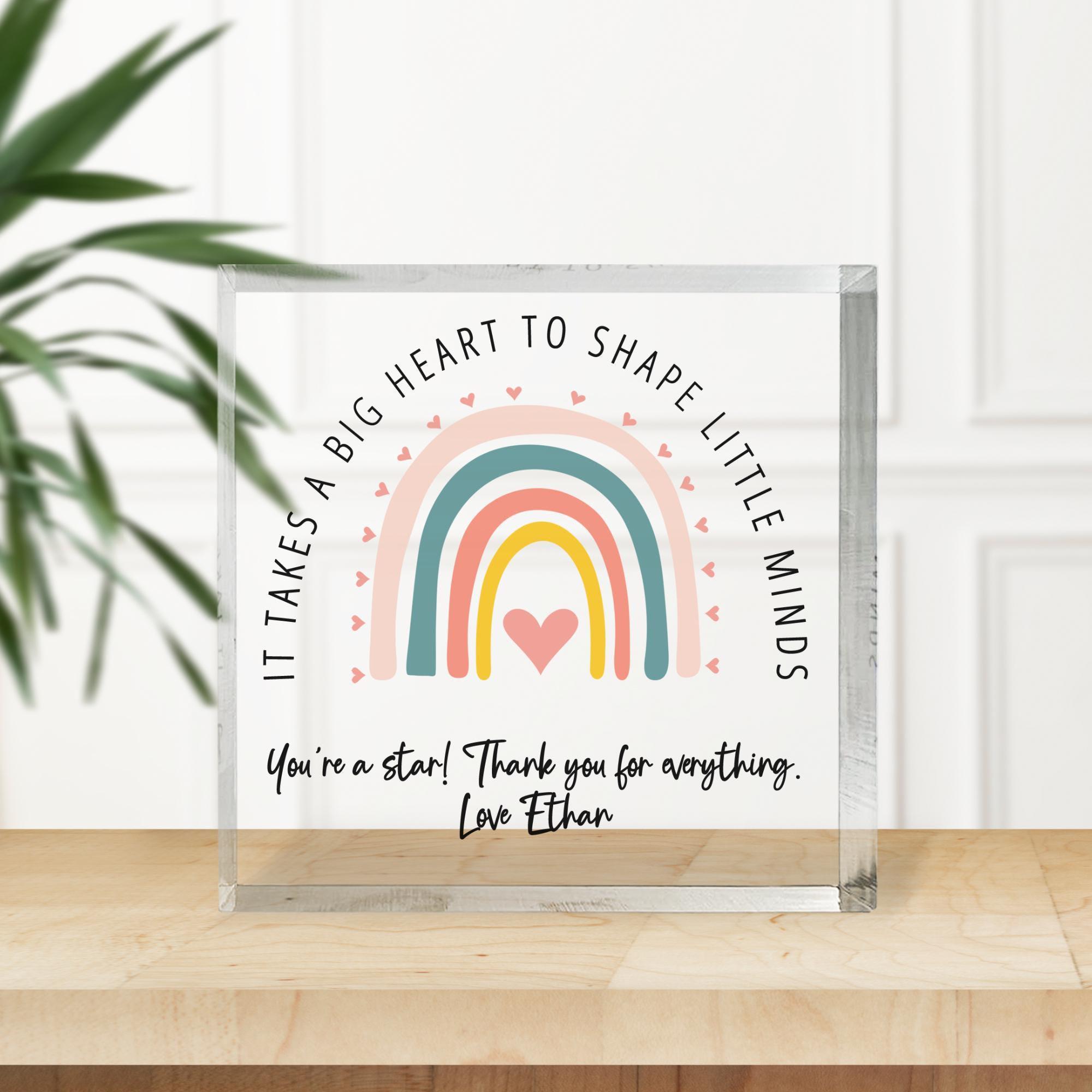 Personalised Teacher Acrylic Block with Rainbow Design Personalised Teacher Acrylic Block with Rainbow Design