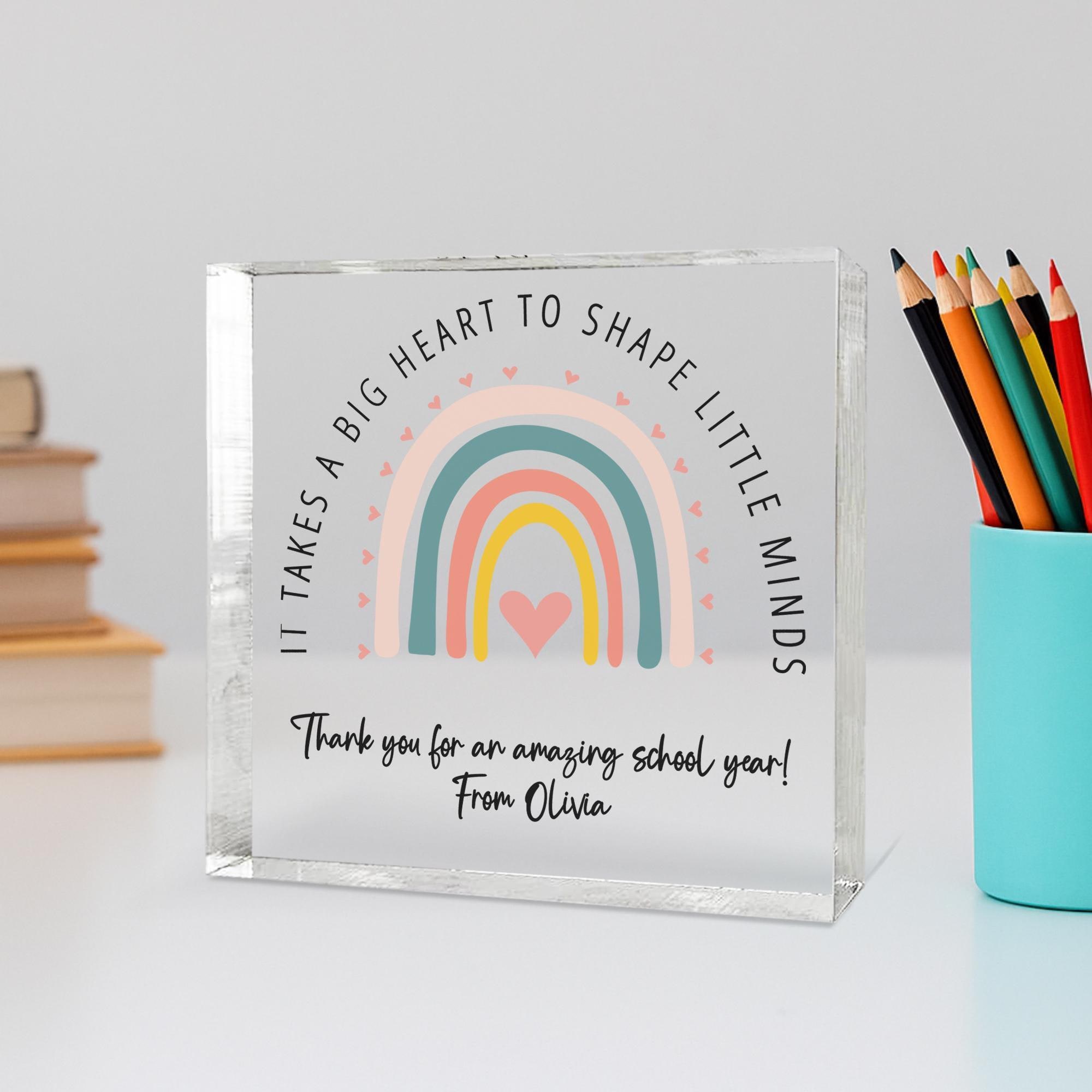 Personalised Teacher Acrylic Block with Rainbow Design Personalised Teacher Acrylic Block with Rainbow Design