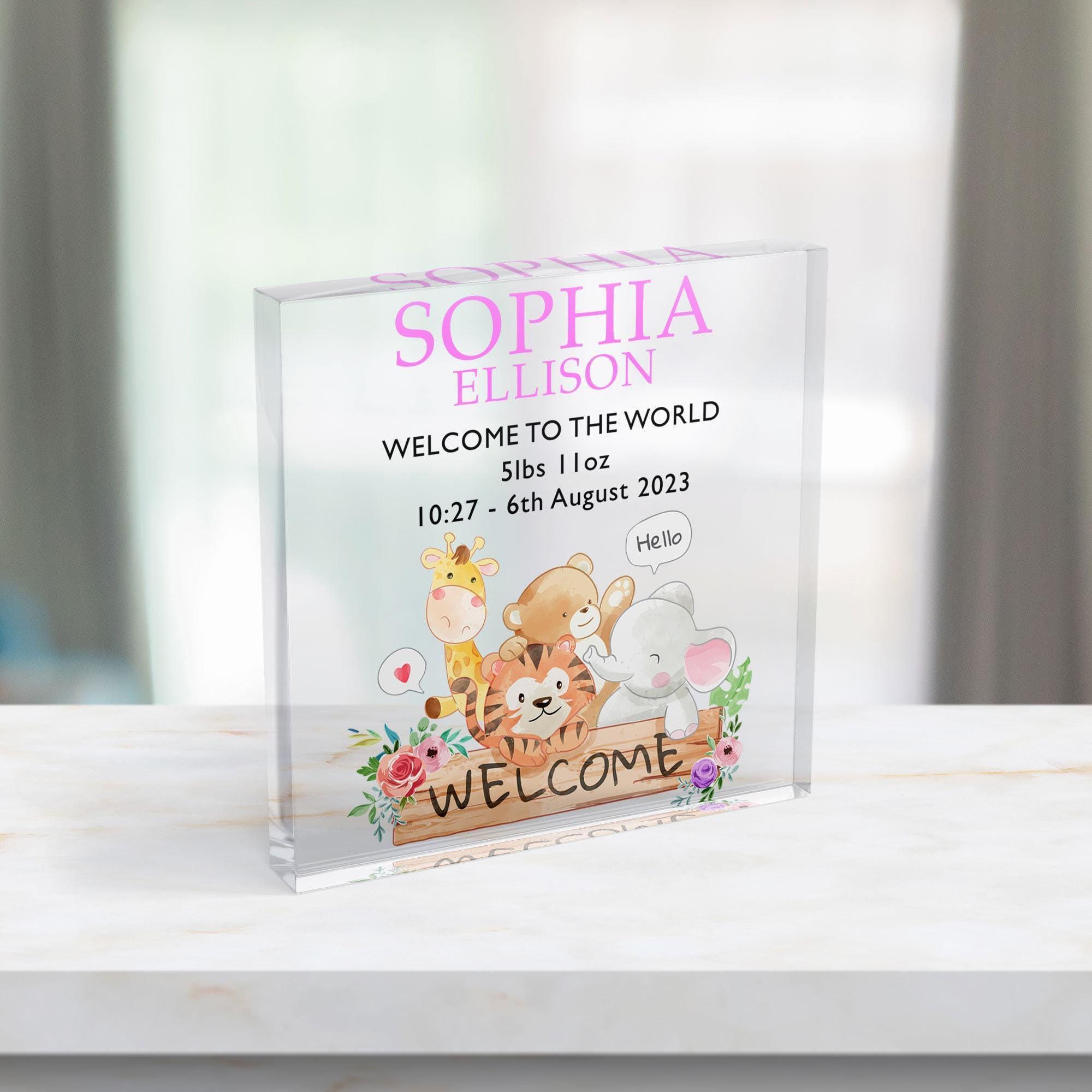 Personalised New Baby Keepsake Gift for New Parents, Custom Printed Jungle Animals Nursery Decor