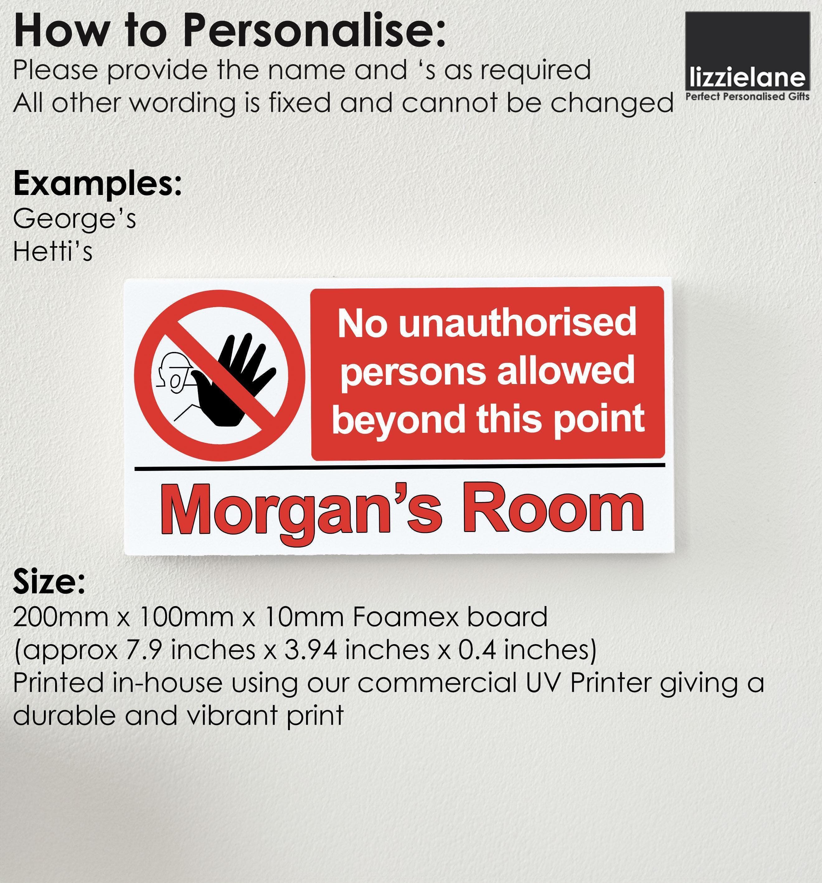 Personalised Teen Door Sign with No Unauthorised Access Personalised Teen Door Sign with No Unauthorised Access