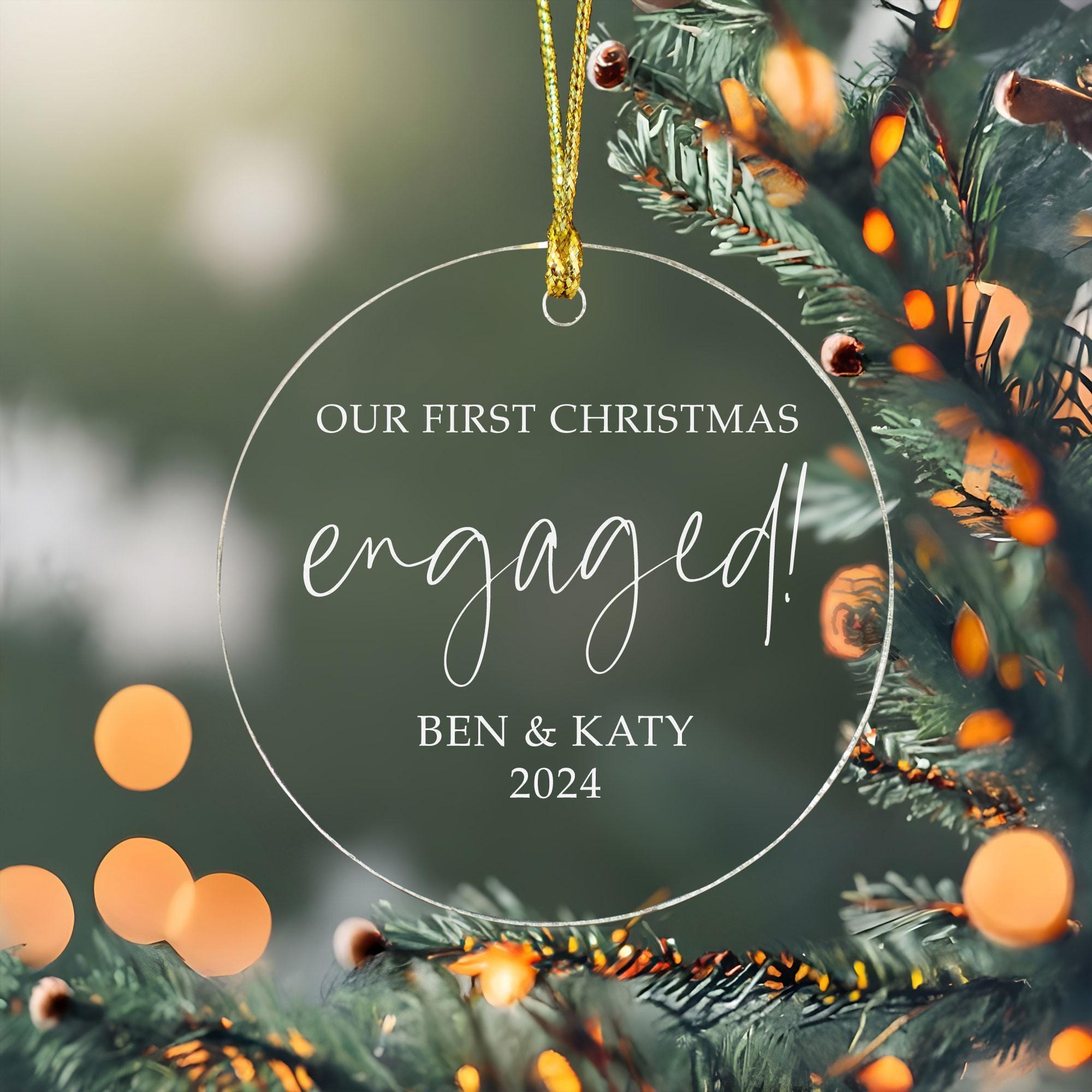 Personalised First Christmas Engaged Bauble - Custom Engagement Ornament, Couple’s 1st Christmas Decoration Gift, Romantic Keepsake