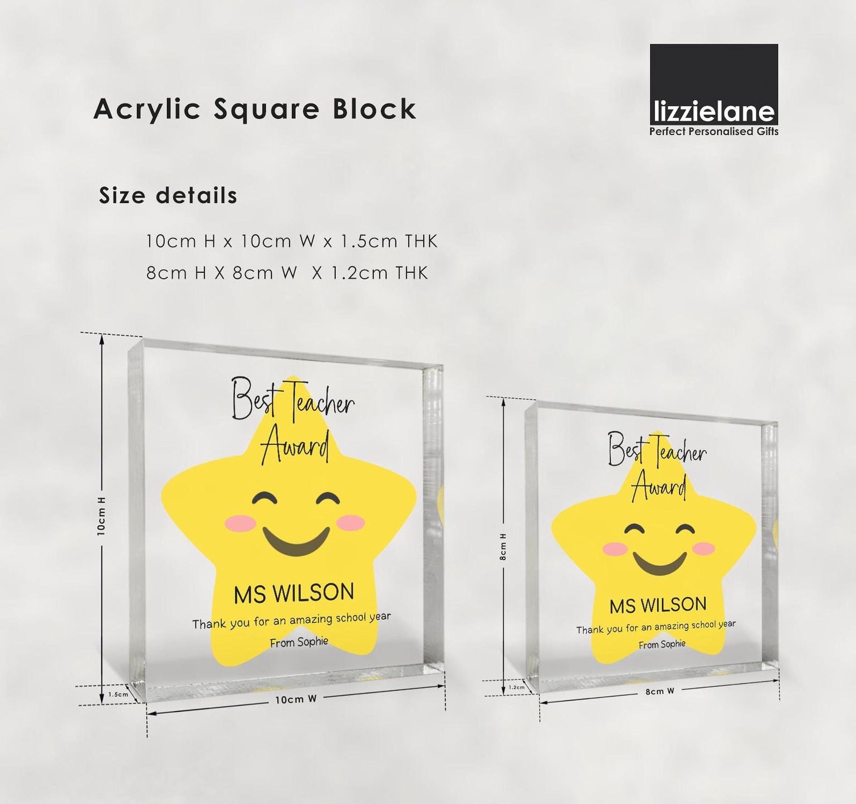 Personalised Teacher Acrylic Block Award with Name and Message Personalised Teacher Acrylic Block Award with Name and Message