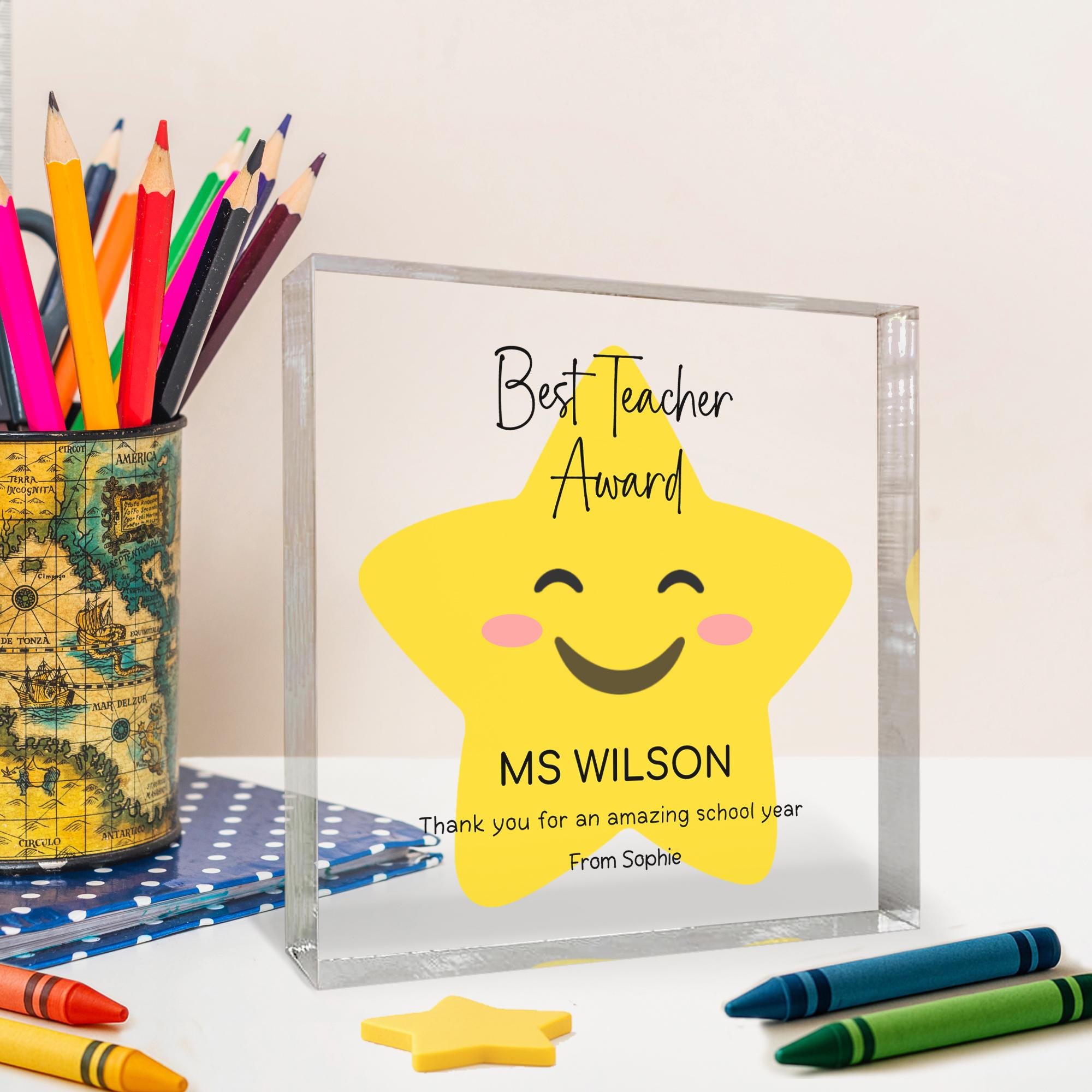 Personalised Teacher Acrylic Block Award with Name and Message Personalised Teacher Acrylic Block Award with Name and Message
