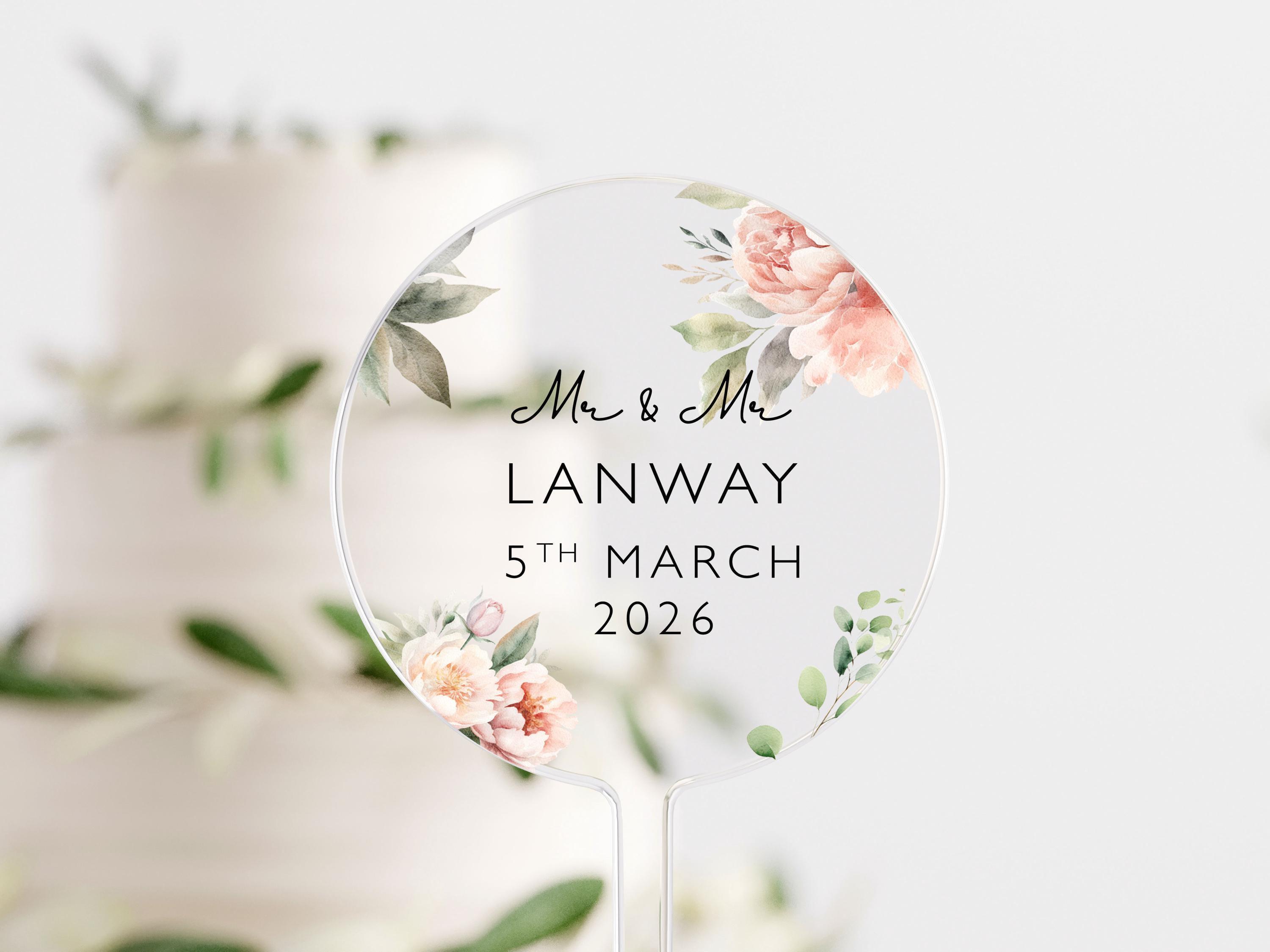 Personalised Wedding Cake Topper with Surname and Date Personalised Wedding Cake Topper with Surname and Date