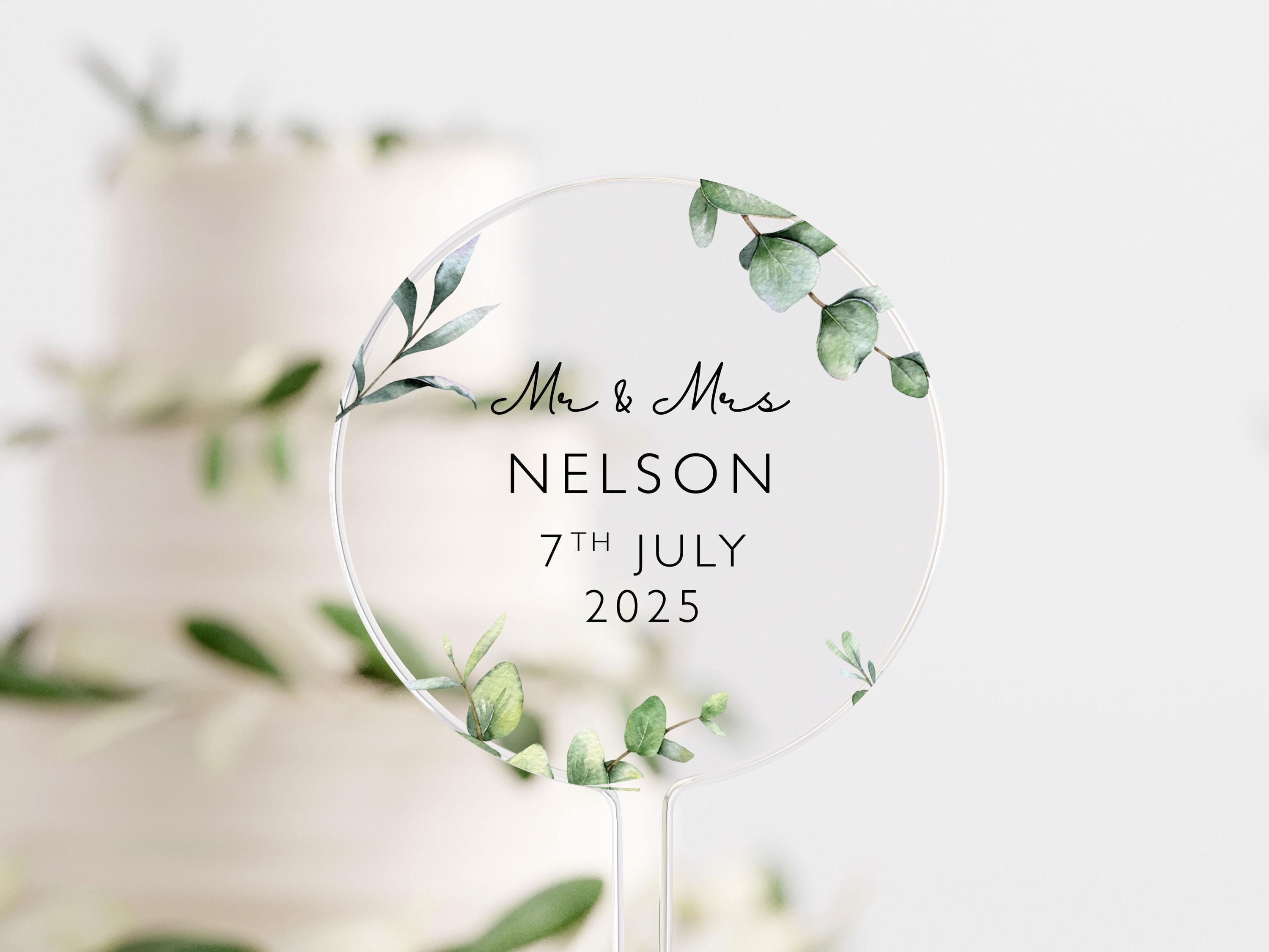 Personalised Wedding Cake Topper, Custom Bride and Groom Cake Sign, Mr & Mrs Wedding Decoration, Last Name Cake Topper, Elegant Cake Accent