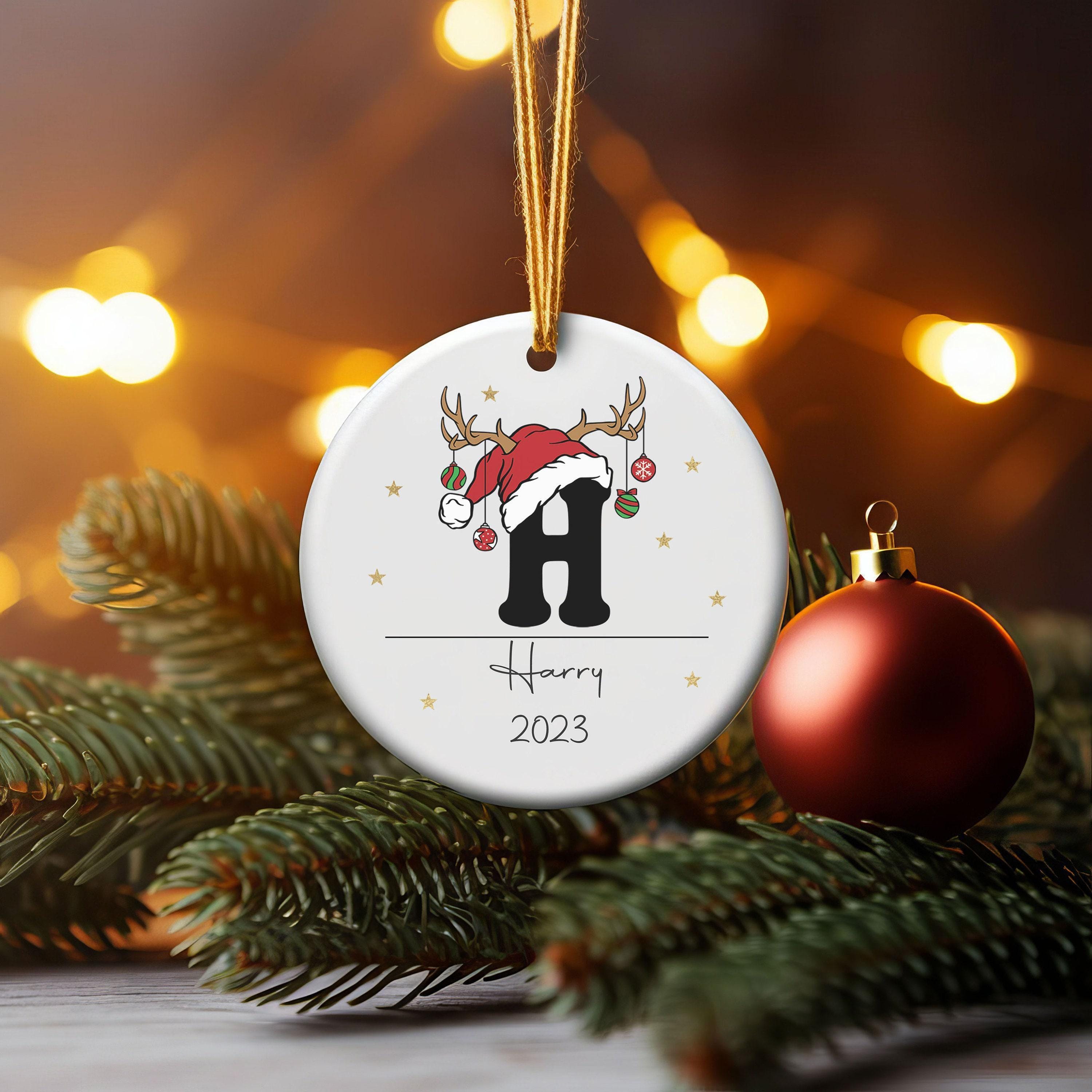 Personalised Monogram Christmas Ornament with Santa Hat and Name Personalised Monogram Christmas Ornament with Santa Hat and Name