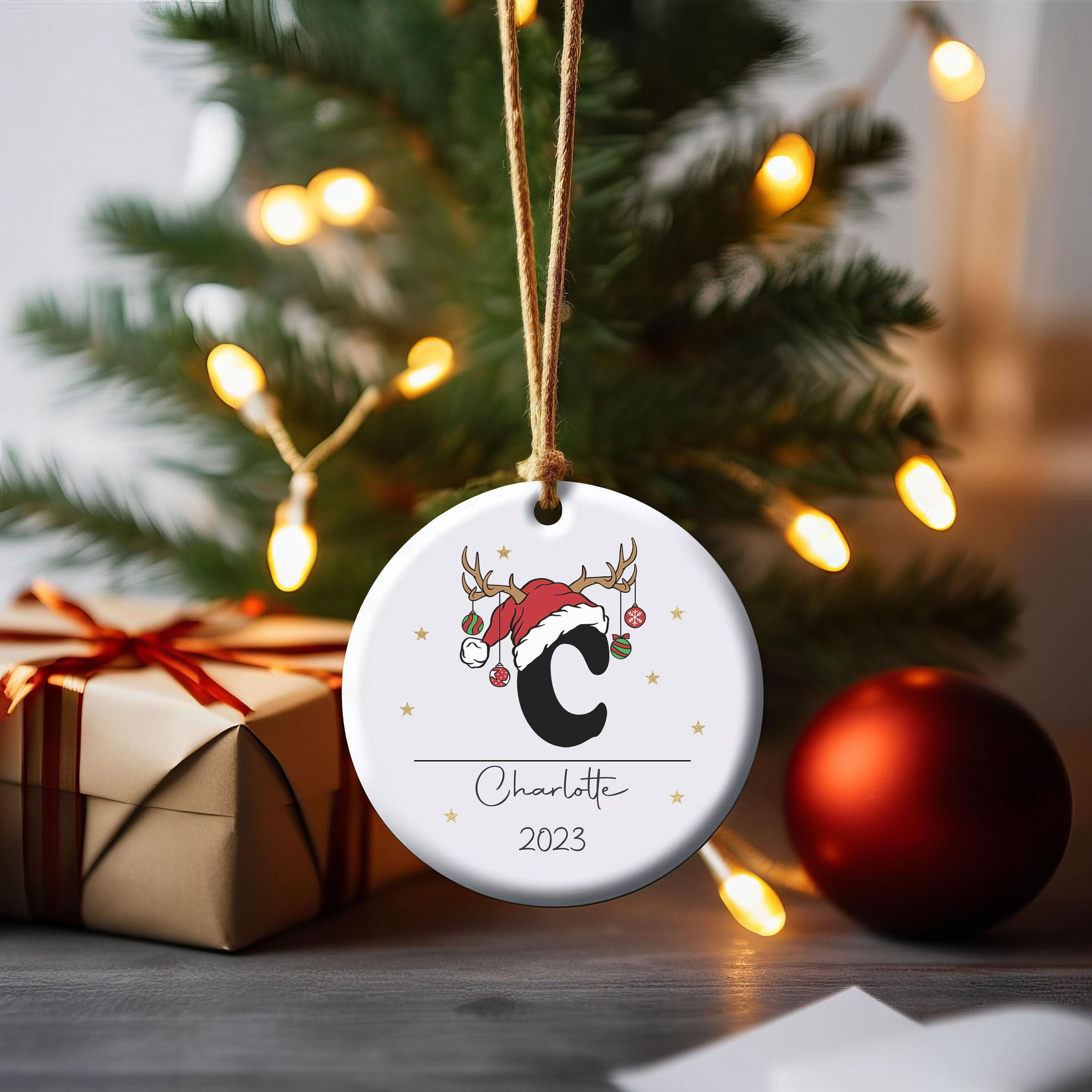 Personalised Monogram Christmas Ornament with Santa Hat and Name Personalised Monogram Christmas Ornament with Santa Hat and Name