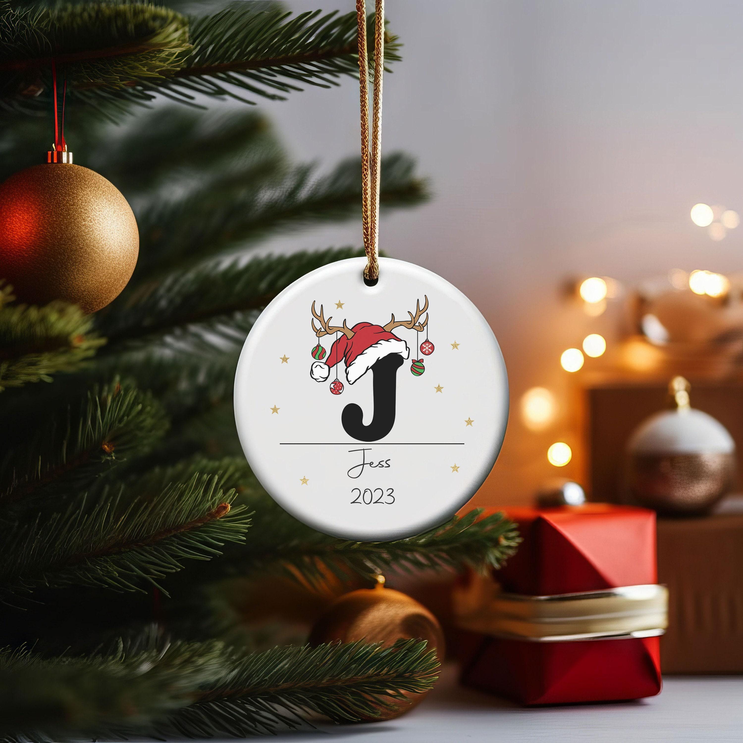 Personalised Monogram Christmas Ornament with Santa Hat and Name Personalised Monogram Christmas Ornament with Santa Hat and Name