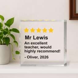 Personalised Teacher 5 Star Review Acrylic Block