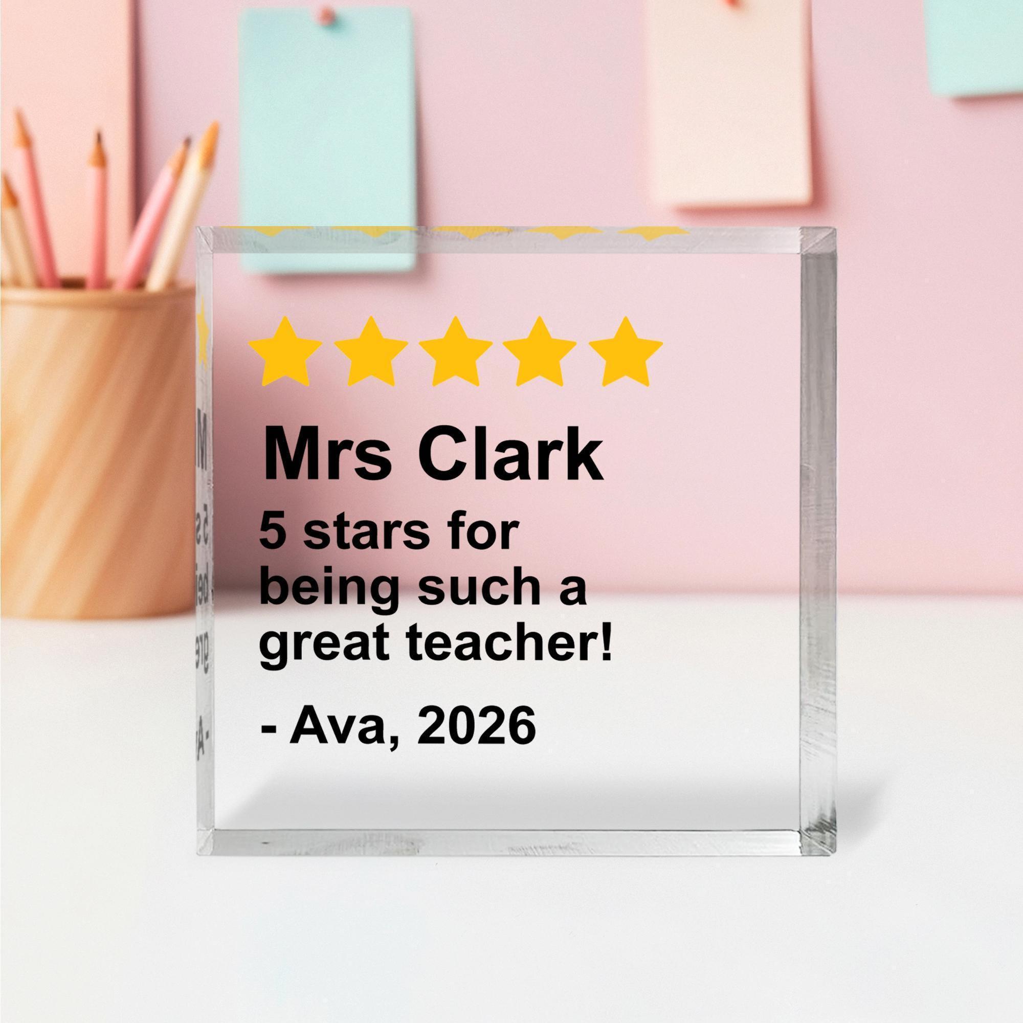 Personalised Teacher 5 Star Review Acrylic Block Personalised Teacher 5 Star Review Acrylic Block