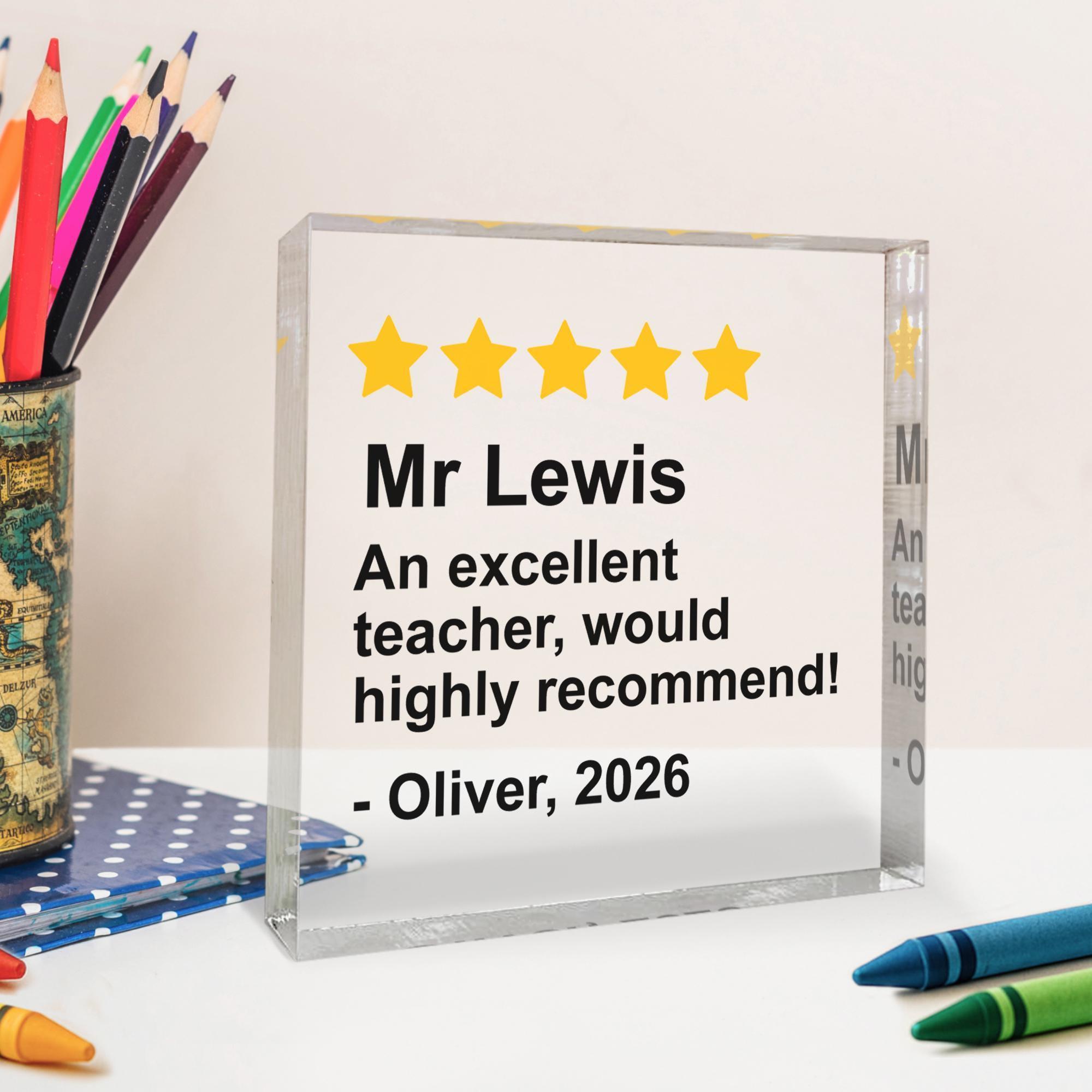 Personalised Teacher 5 Star Review Acrylic Block Personalised Teacher 5 Star Review Acrylic Block