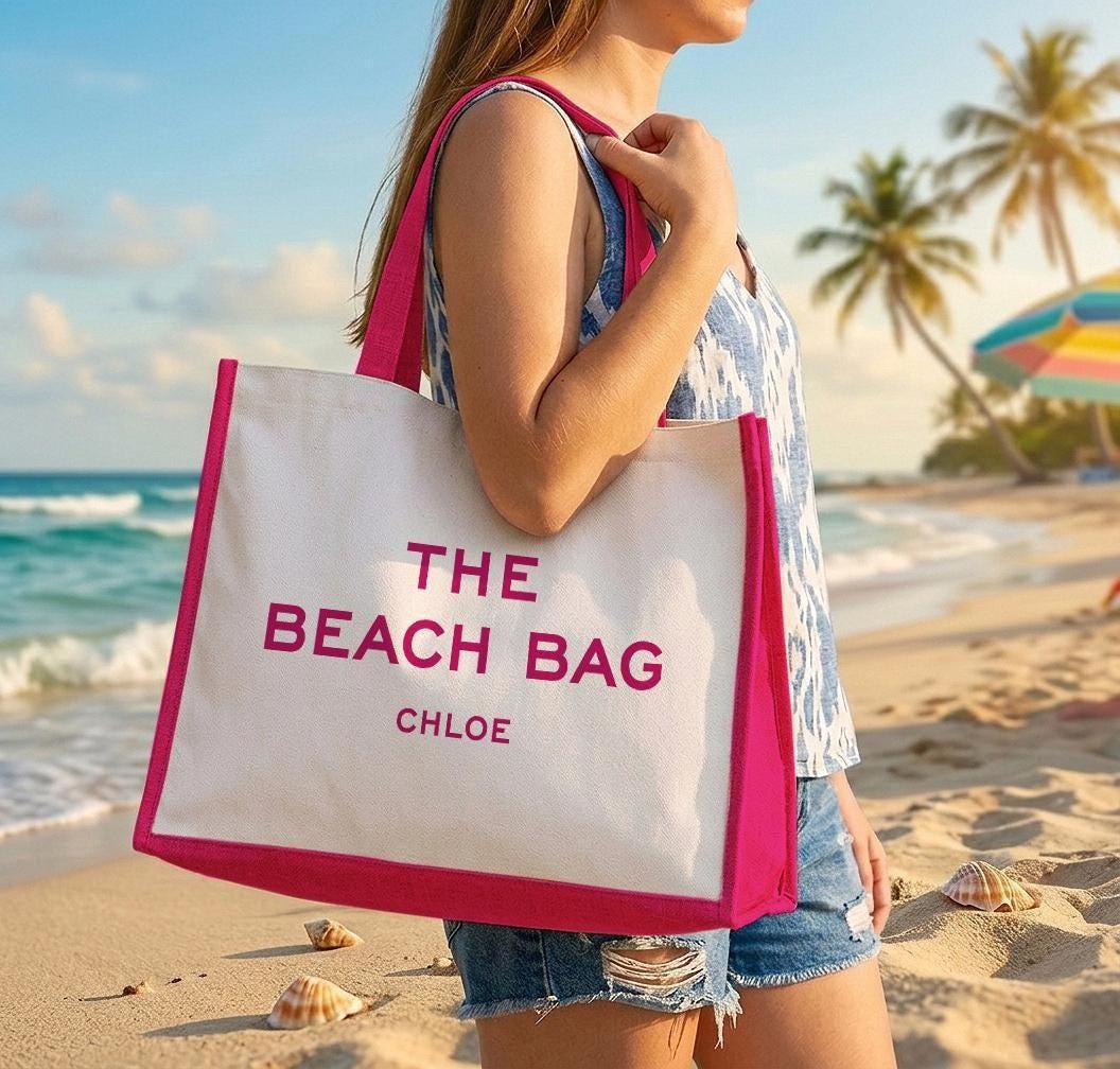 Personalised Canvas The Beach Tote Bag, Summer Holiday Weekender, Gift for Her