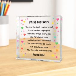 Personalised Teacher Acrylic Block with Name and Message Personalised Teacher Acrylic Block with Name and Message