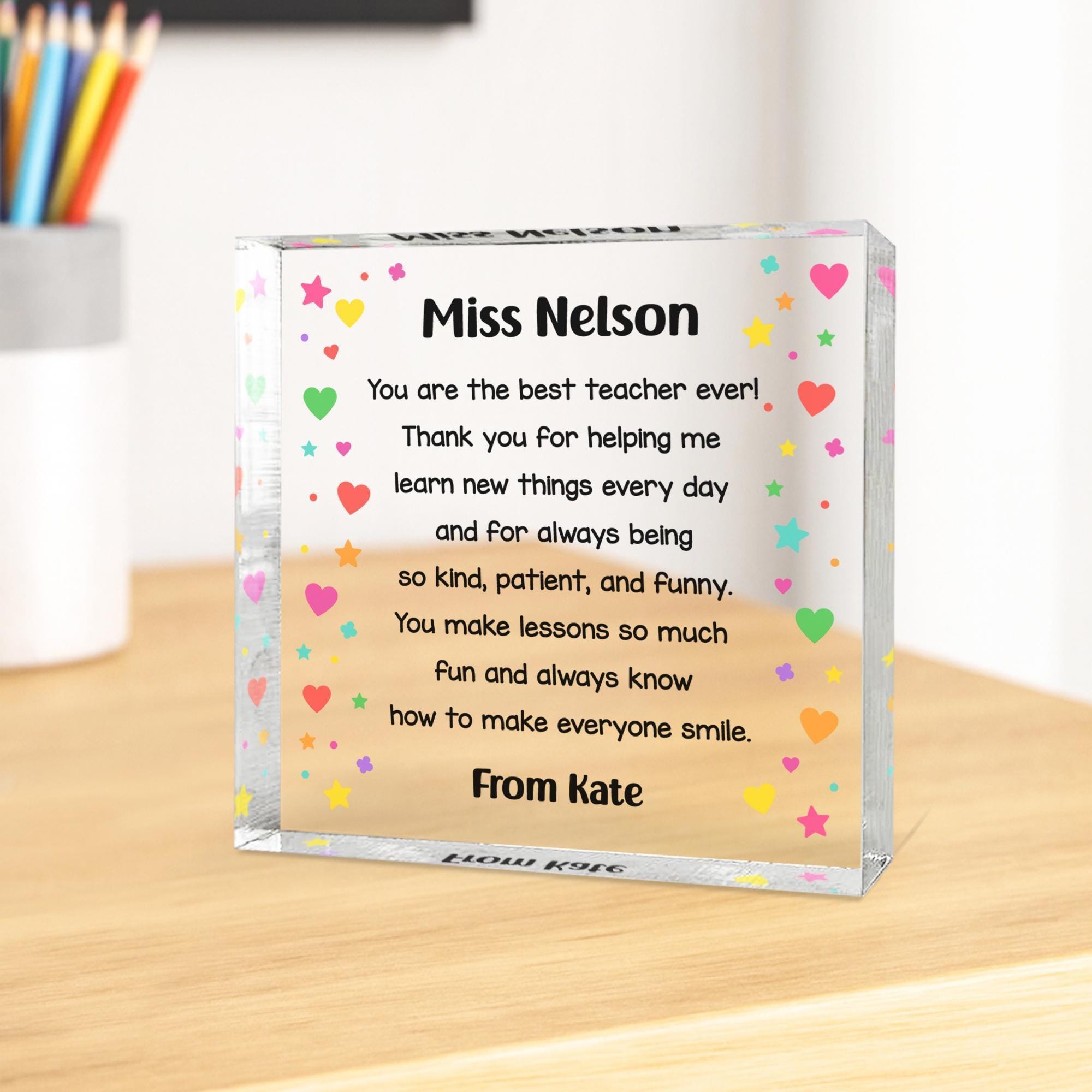 Personalised Teacher Acrylic Block with Name and Message Personalised Teacher Acrylic Block with Name and Message