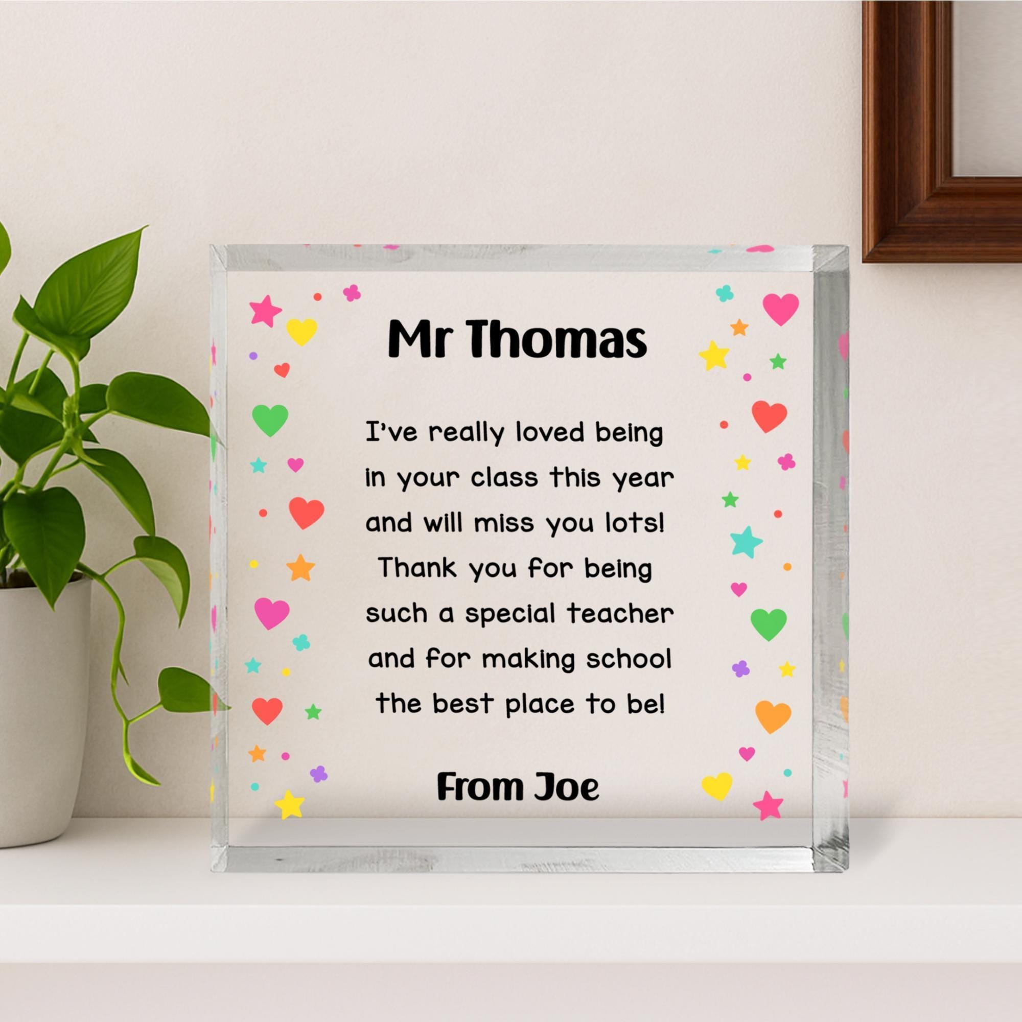Personalised Teacher Acrylic Block with Name and Message Personalised Teacher Acrylic Block with Name and Message