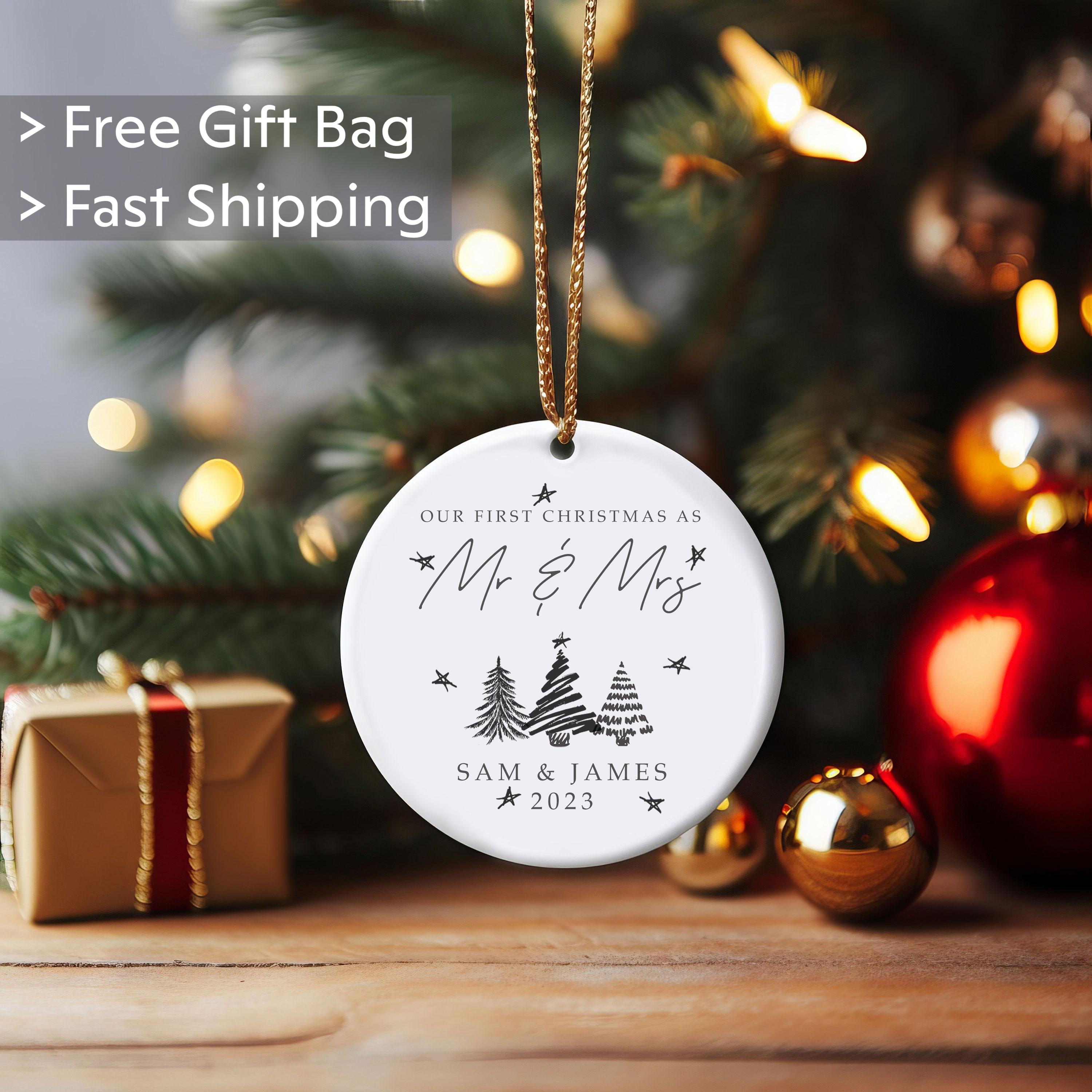 il_fullxfull.8569785023_hwjz First Christmas As Ornament, Mr and Mrs Christmas Bauble, First Christmas as Mr & Mrs Ornament, Ceramic Christmas Tree Bauble, Personalised