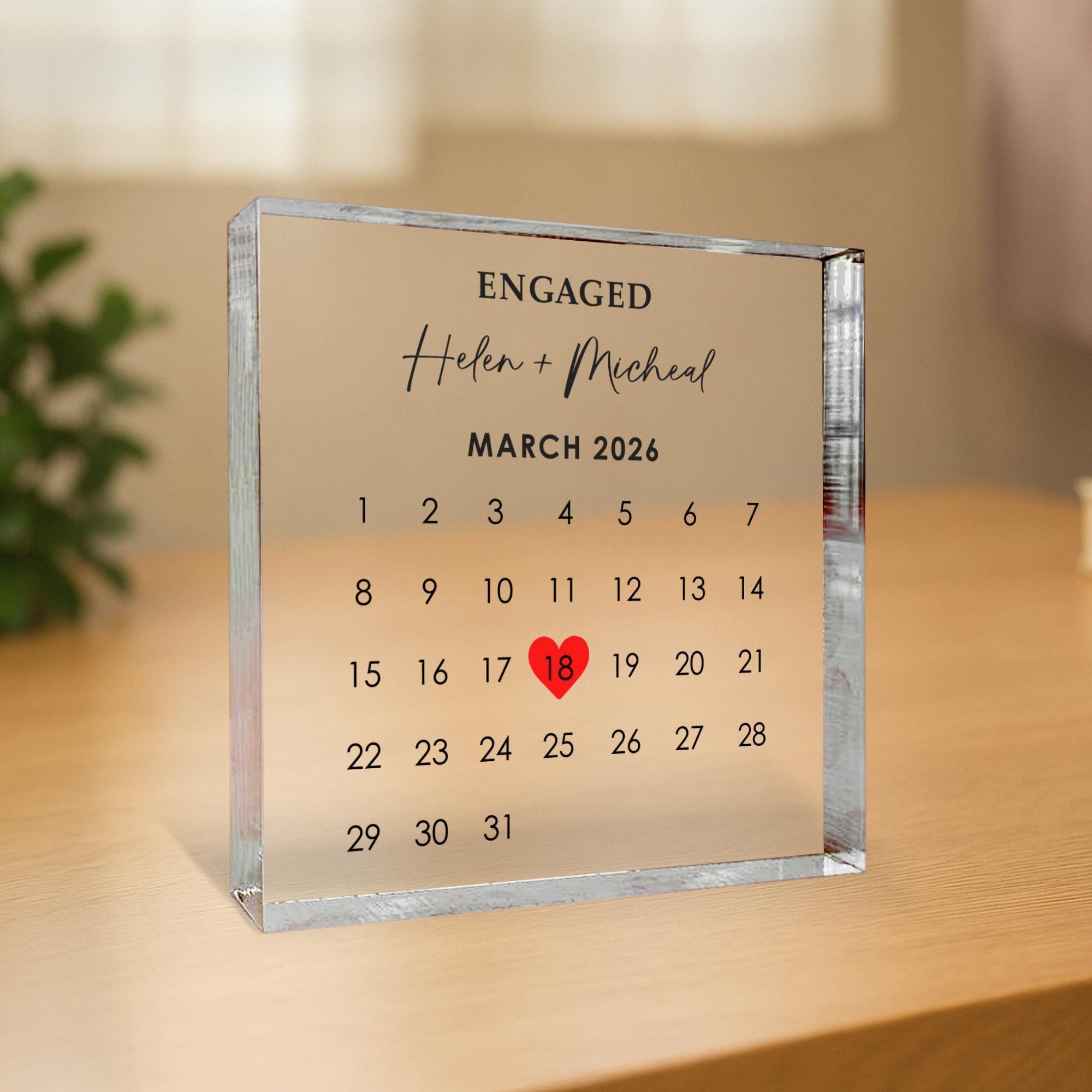 Personalised Engagement Photo Block with Calendar Date Personalised Engagement Photo Block with Calendar Date