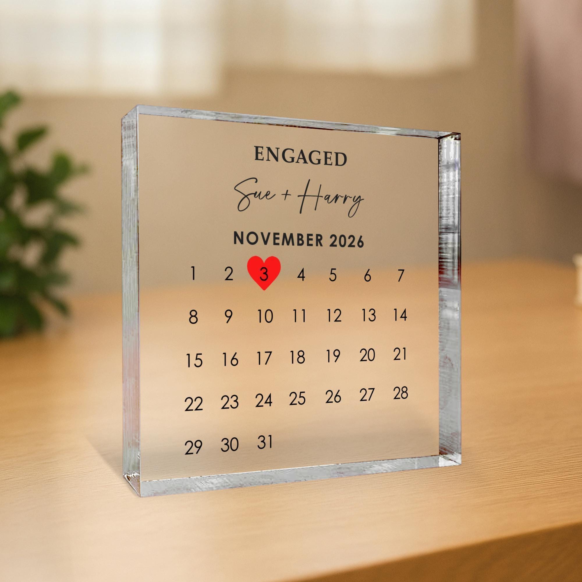 Personalised Engagement Photo Block with Calendar Date Personalised Engagement Photo Block with Calendar Date