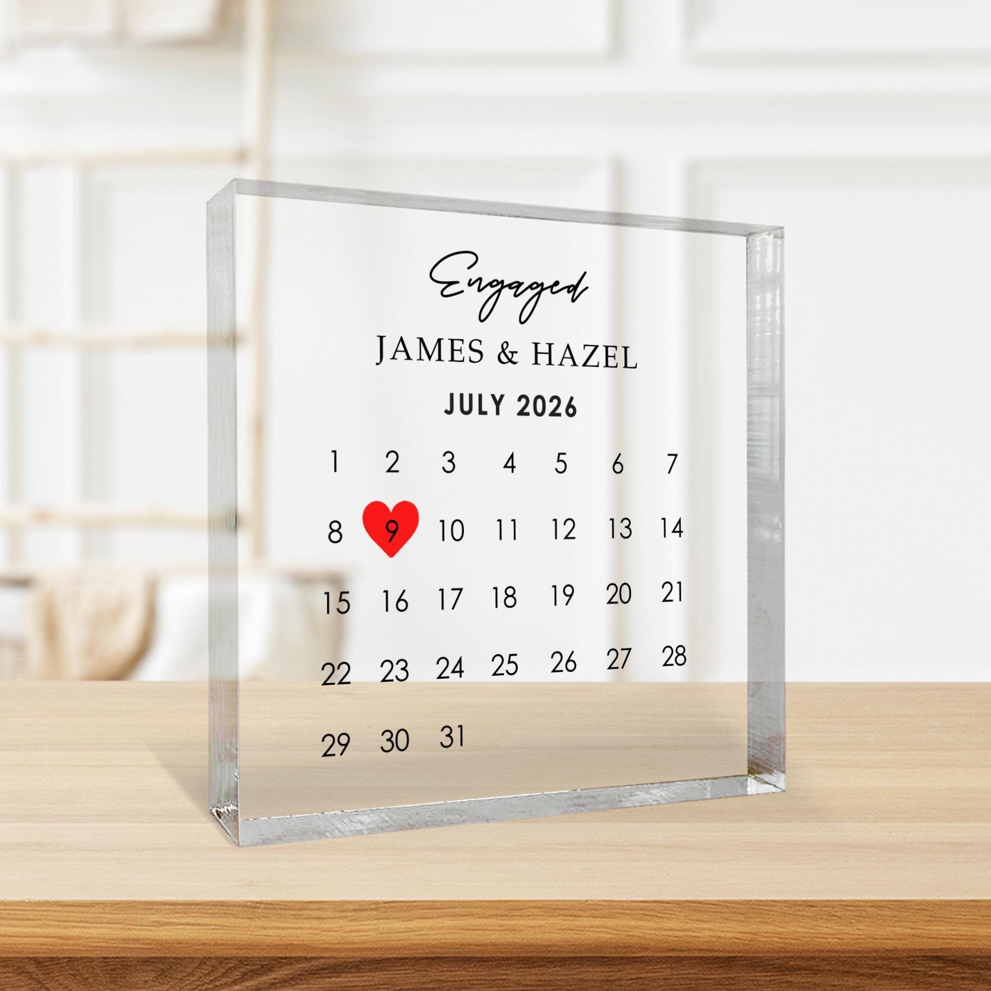 Personalised Engagement Photo Block with Calendar Date Personalised Engagement Photo Block with Calendar Date