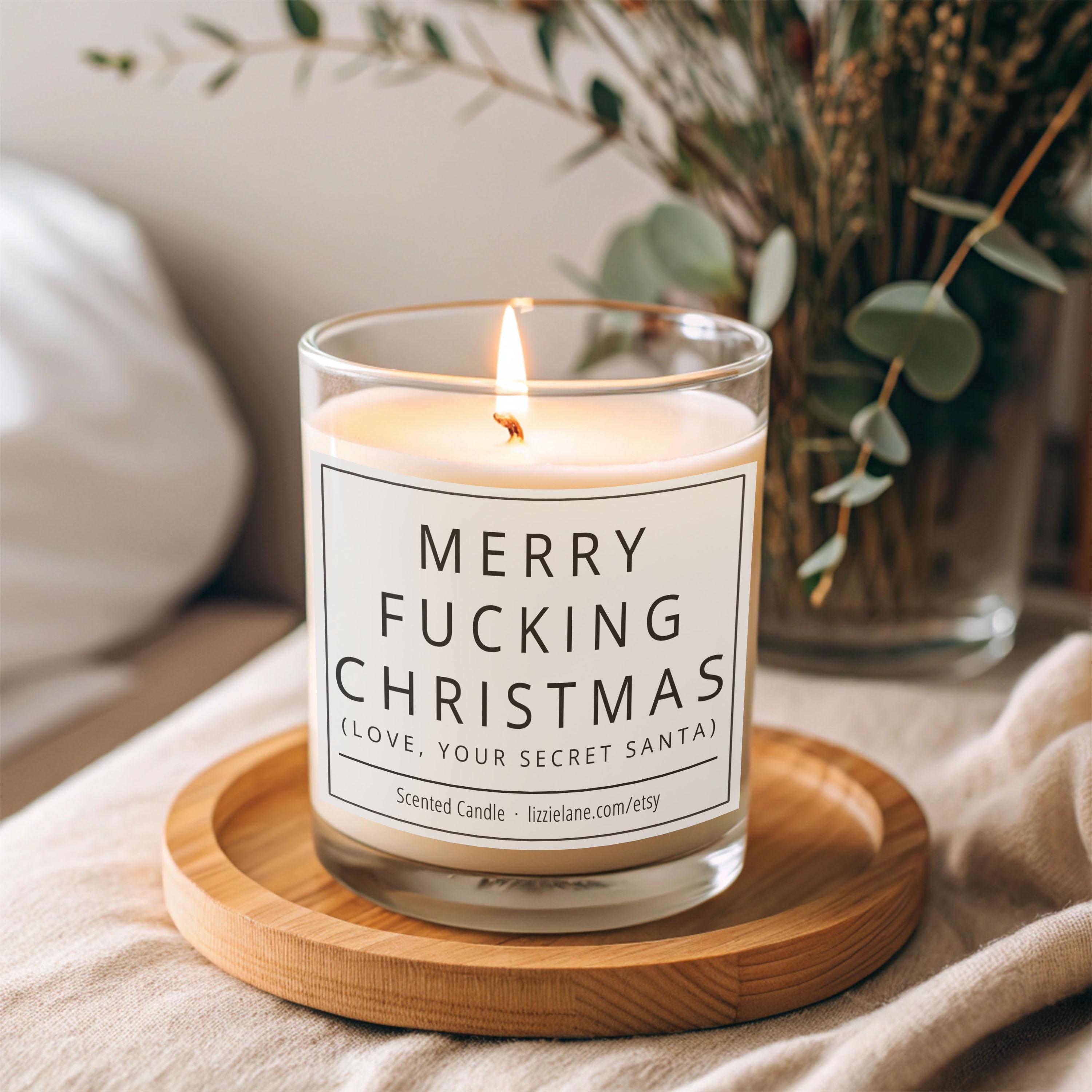 Funny Secret Santa Scented Candle with Merry Fing Christmas Label Funny Secret Santa Scented Candle with Merry Fing Christmas Label