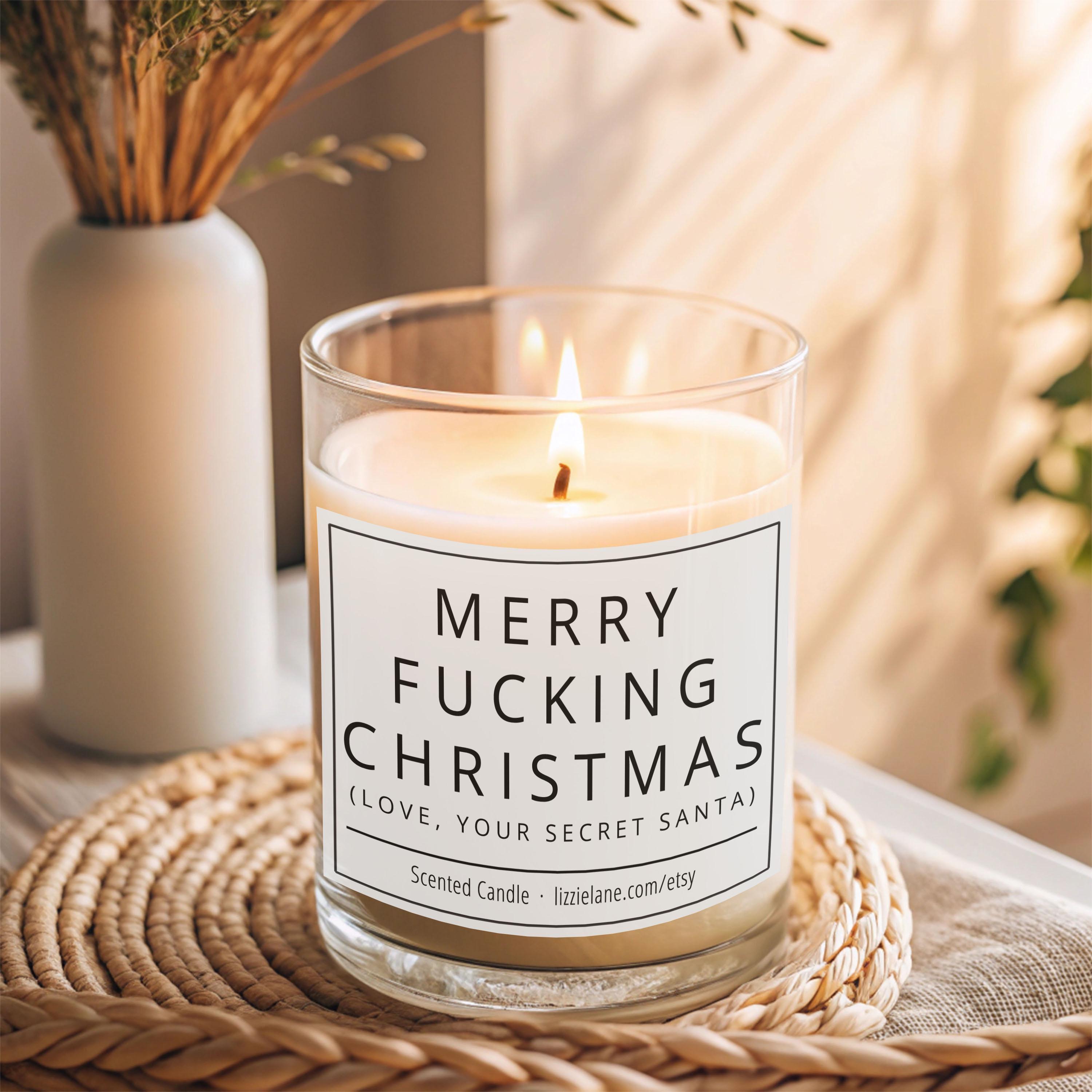 Funny Secret Santa Scented Candle with Merry Fing Christmas Label Funny Secret Santa Scented Candle with Merry Fing Christmas Label