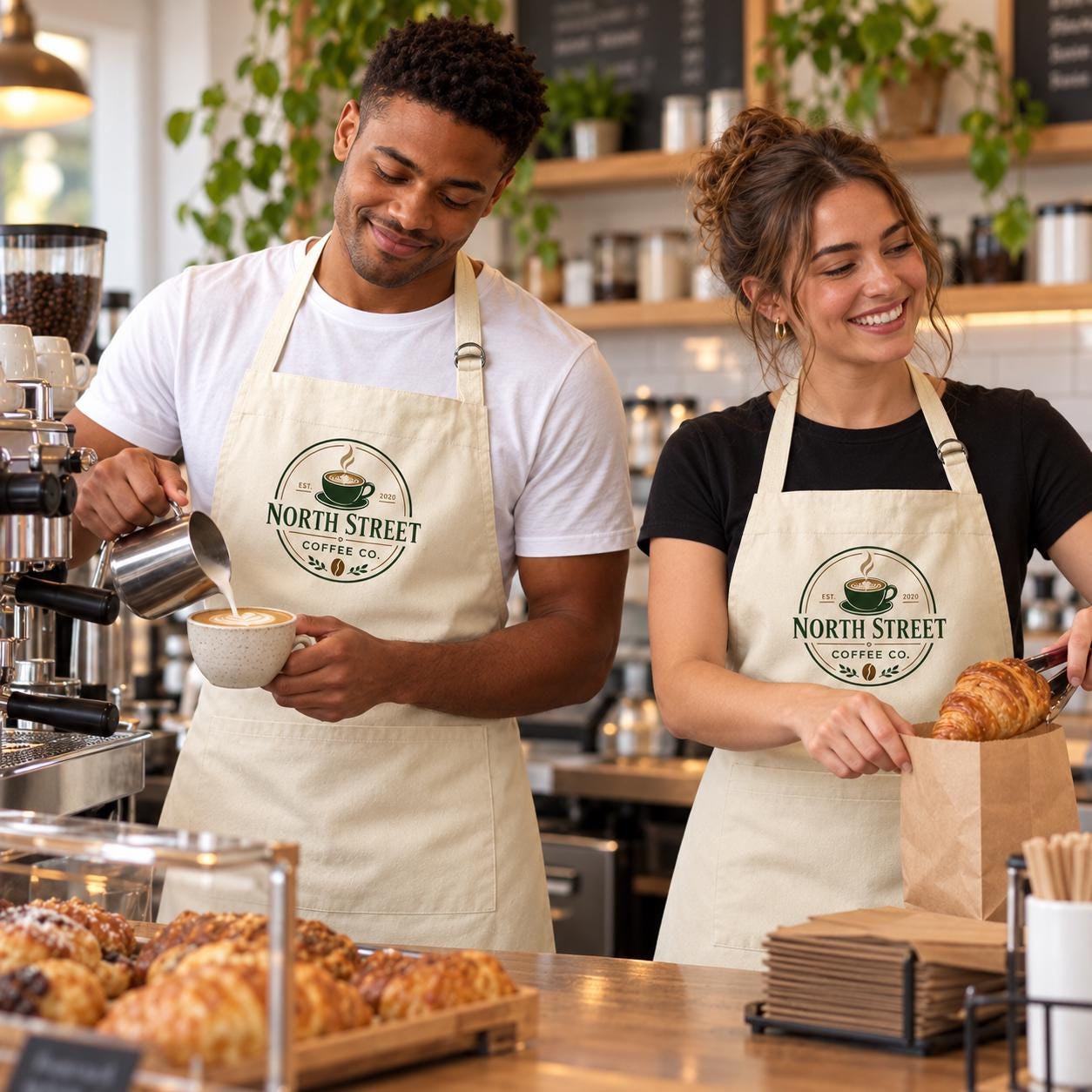 il_fullxfull.8626870714_45yr Custom Printed Café Apron with Business Logo | Personalised Barista Apron