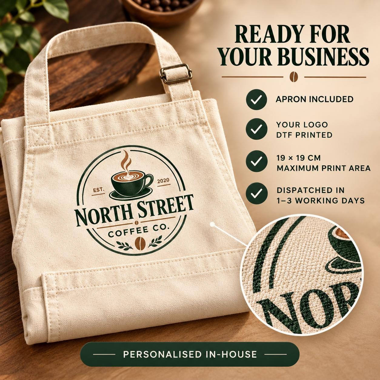 Personalised Barista Apron with Business Logo Personalised Barista Apron with Business Logo