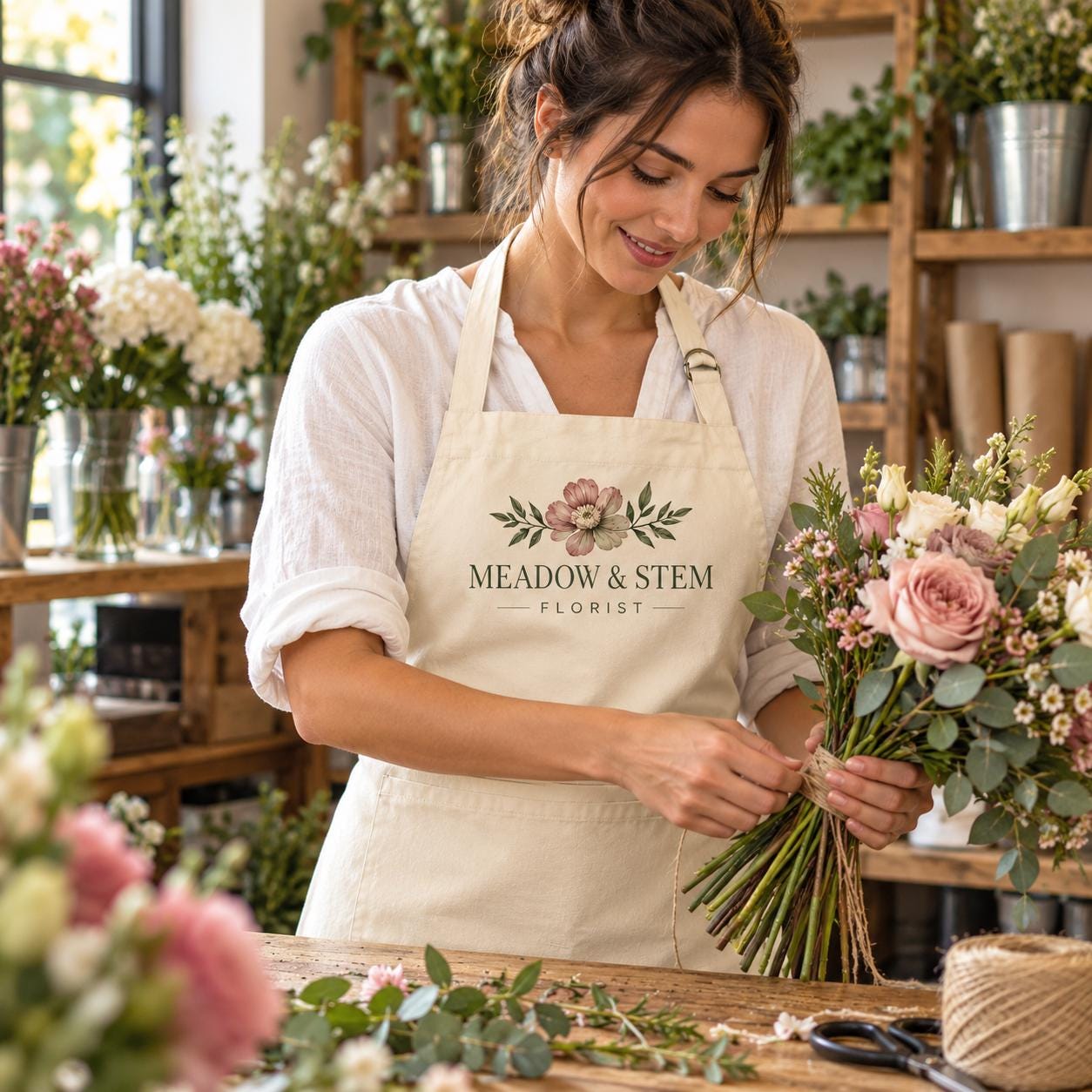 Custom Printed Florist Apron with Business Logo | Personalised Flower Shop Apron