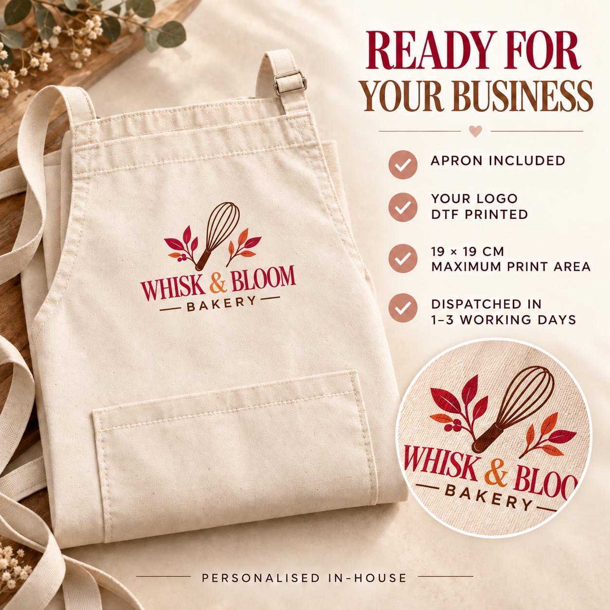 Personalised Bakery Apron with Printed Logo Personalised Bakery Apron with Printed Logo