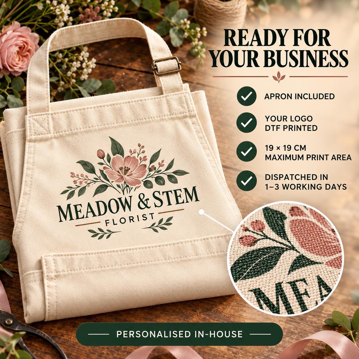 Personalised Florist Apron with Business Logo Personalised Florist Apron with Business Logo